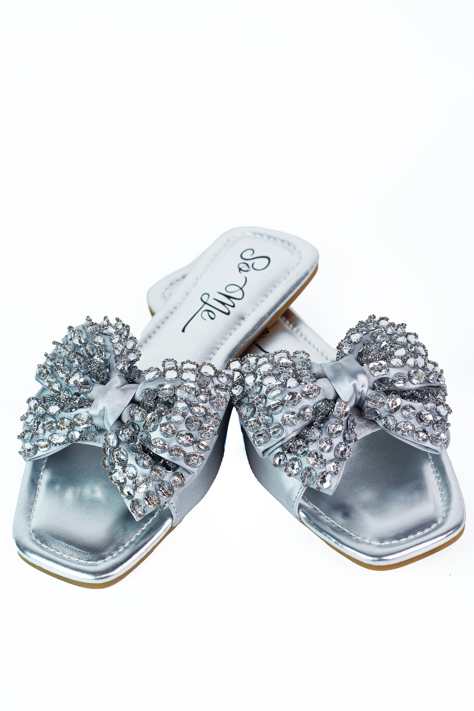 Satin & Rhinestone Bow Flat Sandals