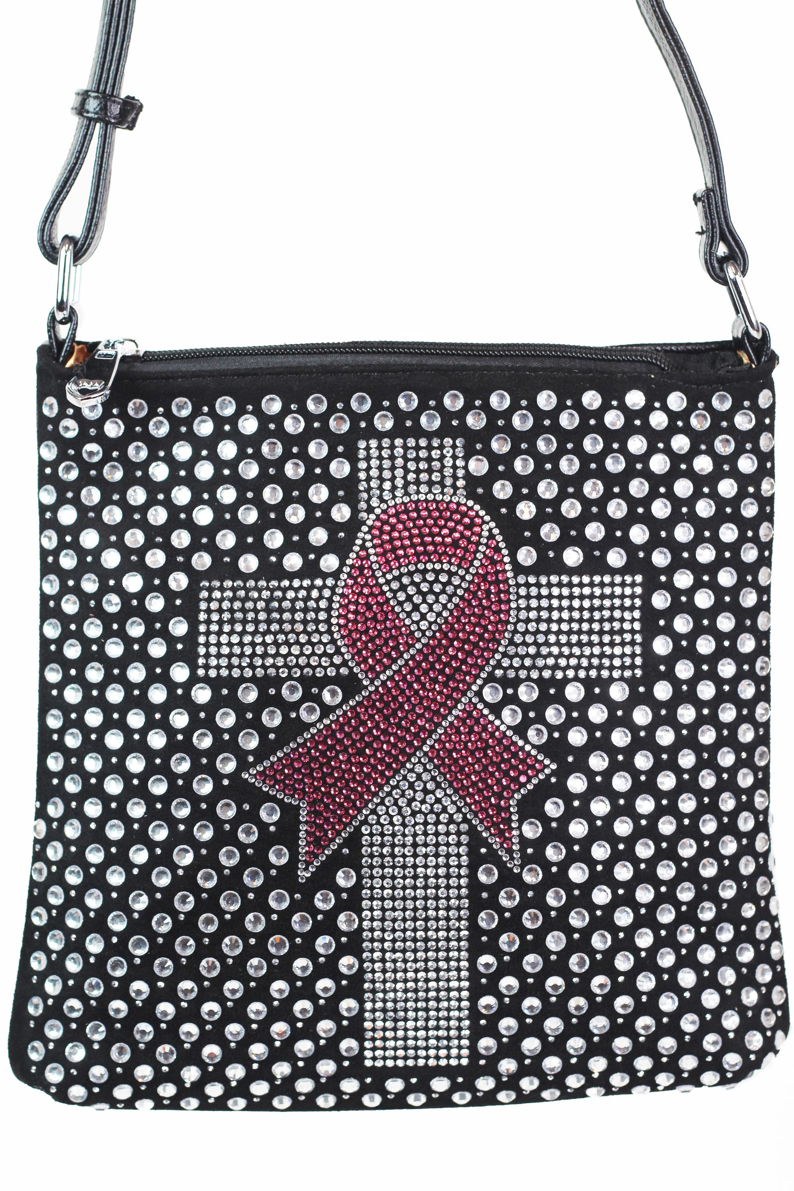 Rhinestone Front Messenger Bag w/ Cross & BCA Embellishment