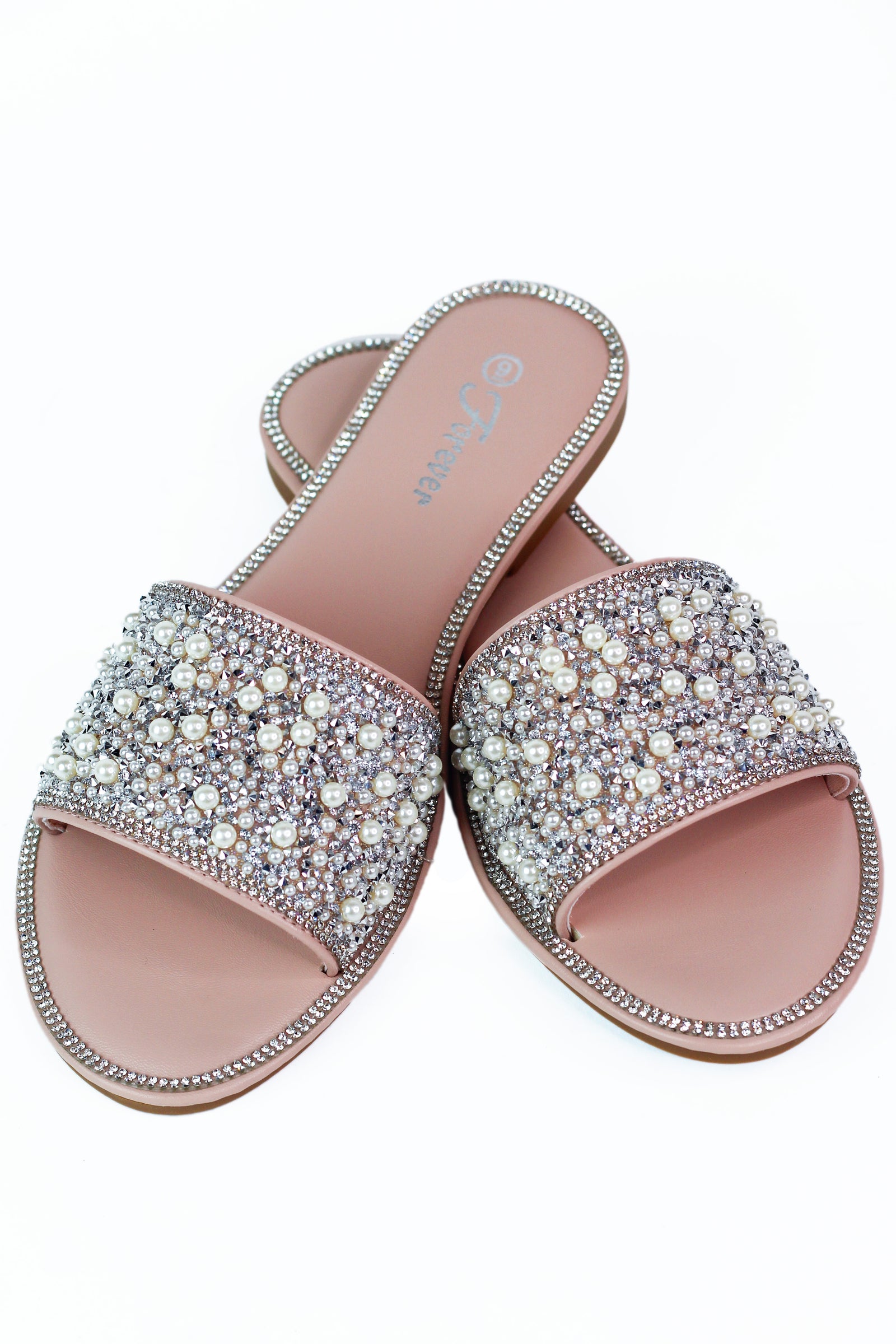 Pearl & Rhinestone Band Flat Sandals
