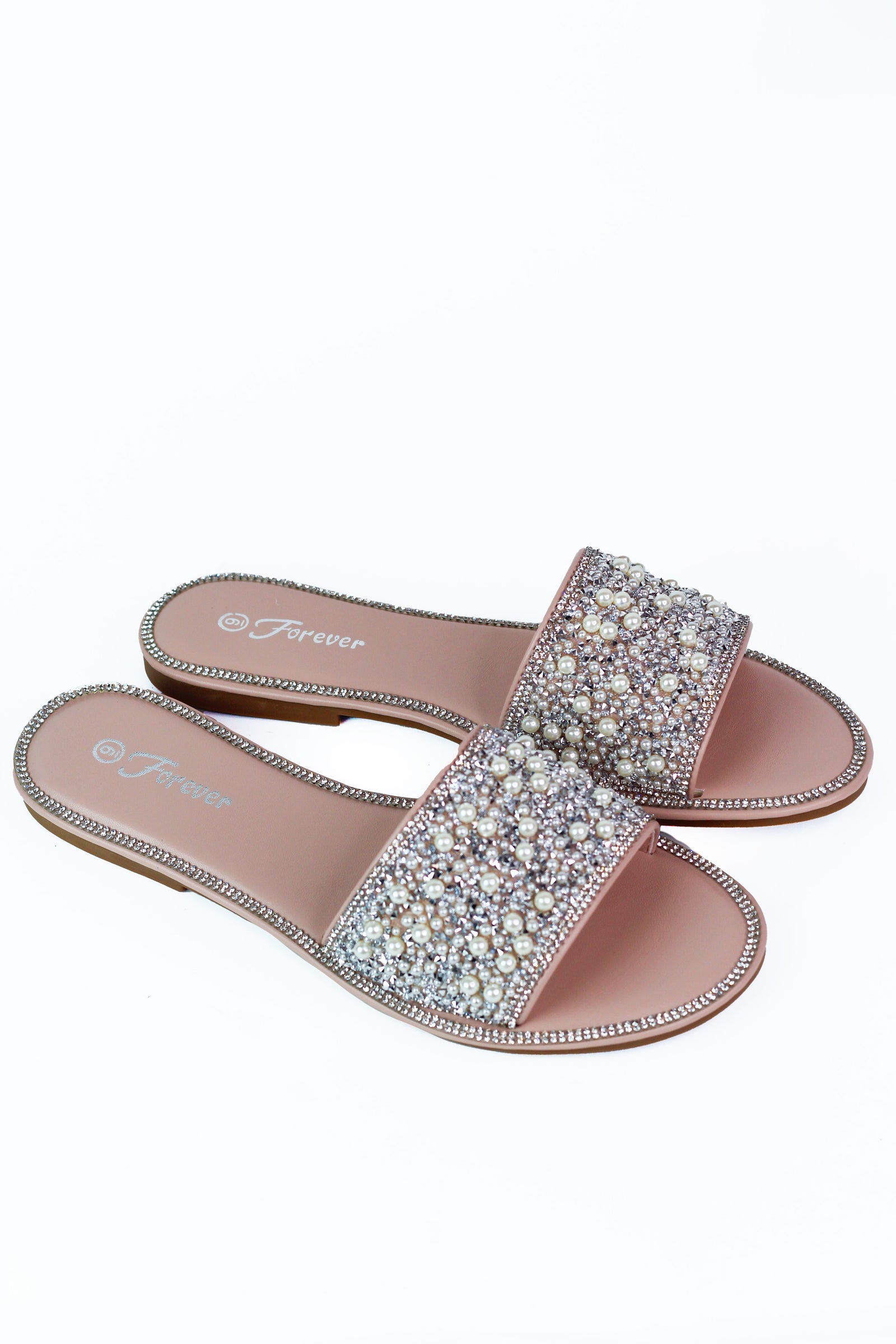 Pearl & Rhinestone Band Flat Sandals