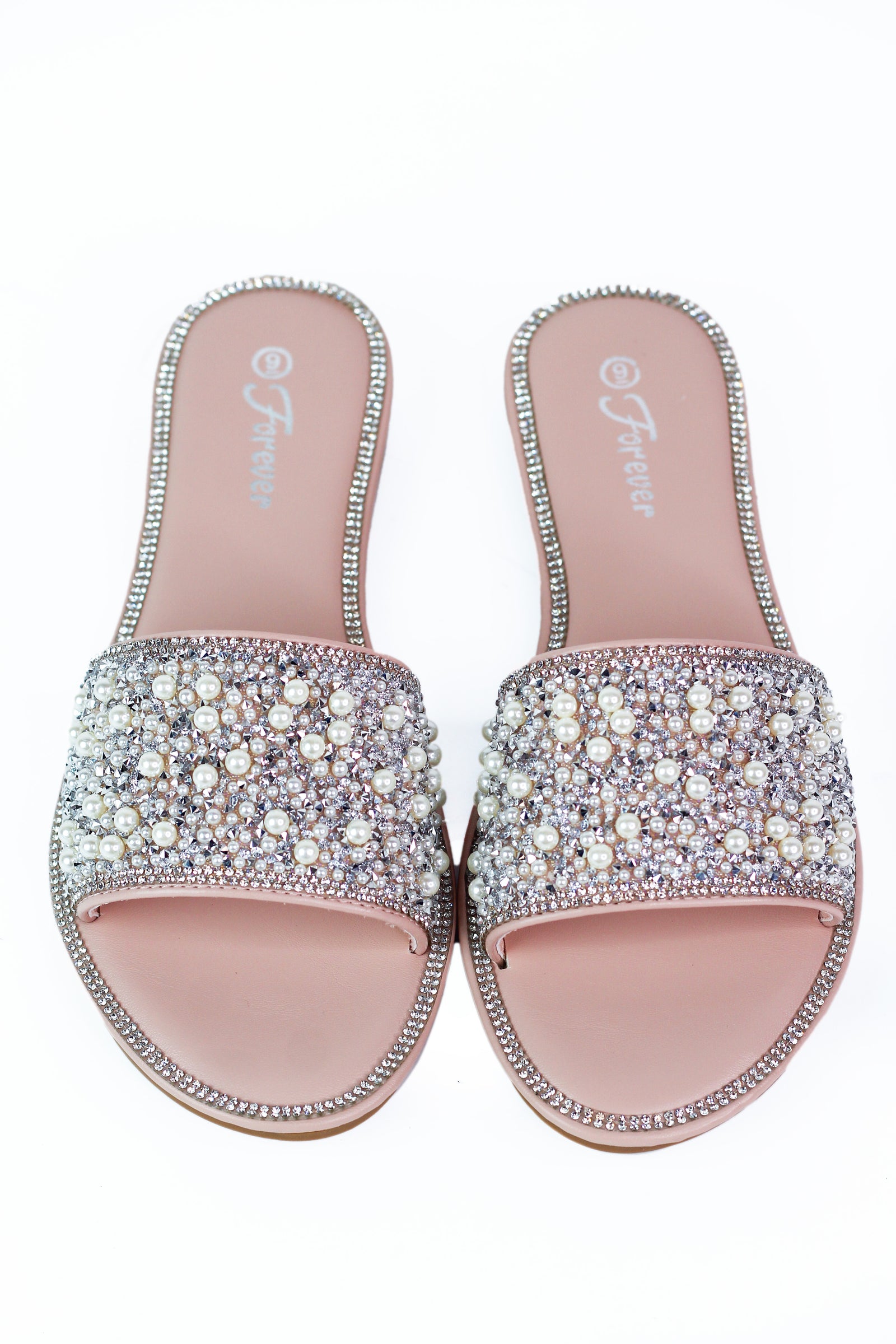 Pearl & Rhinestone Band Flat Sandals