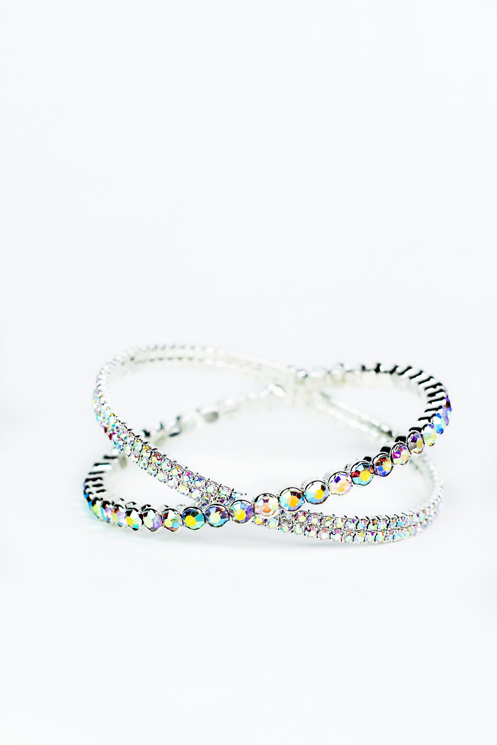 Half Circle 2 Row Rhinestone X Cuff
