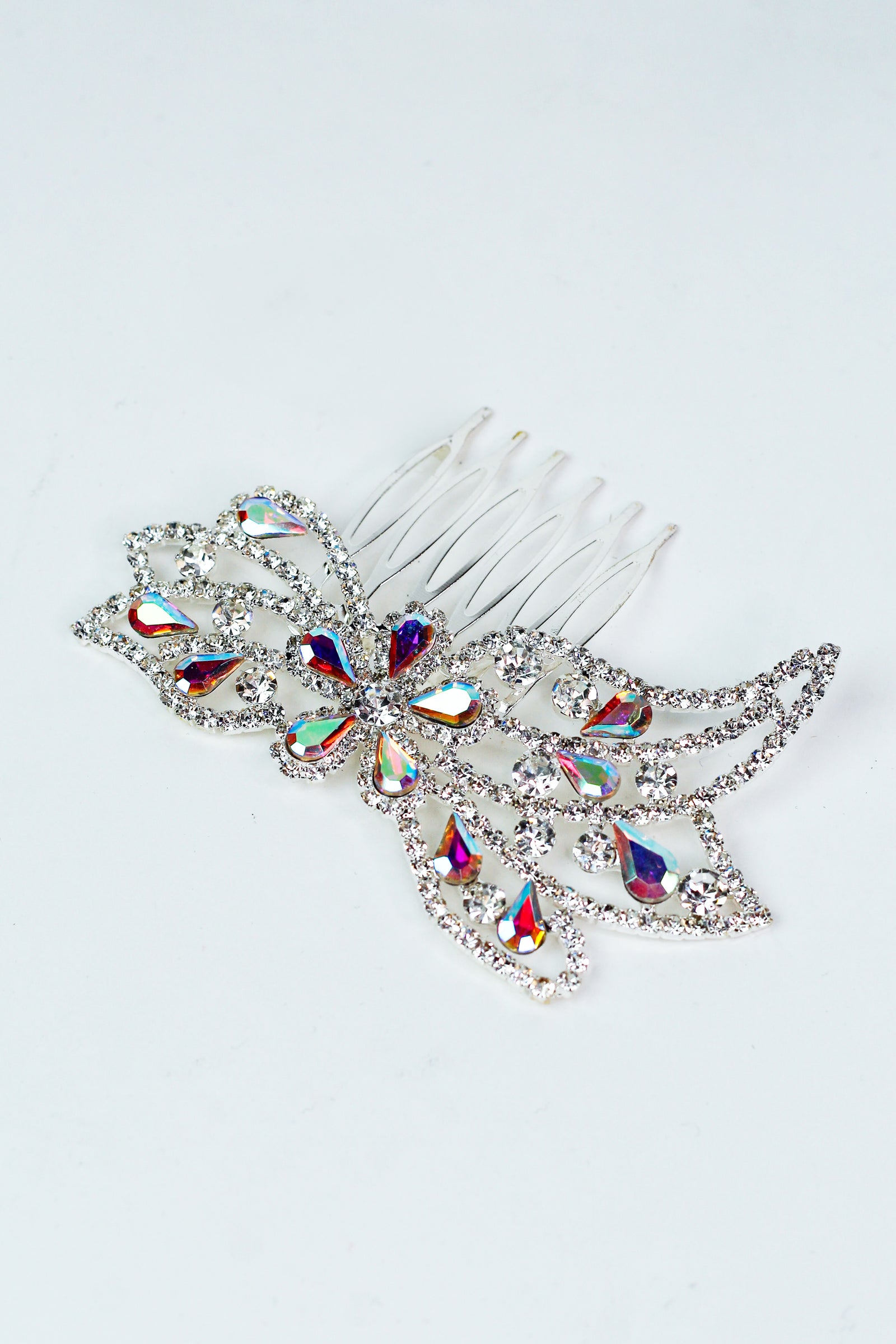 Teardrop Flower Cutout Sides & Stones Hair Comb - Glitz & Ears Boutique