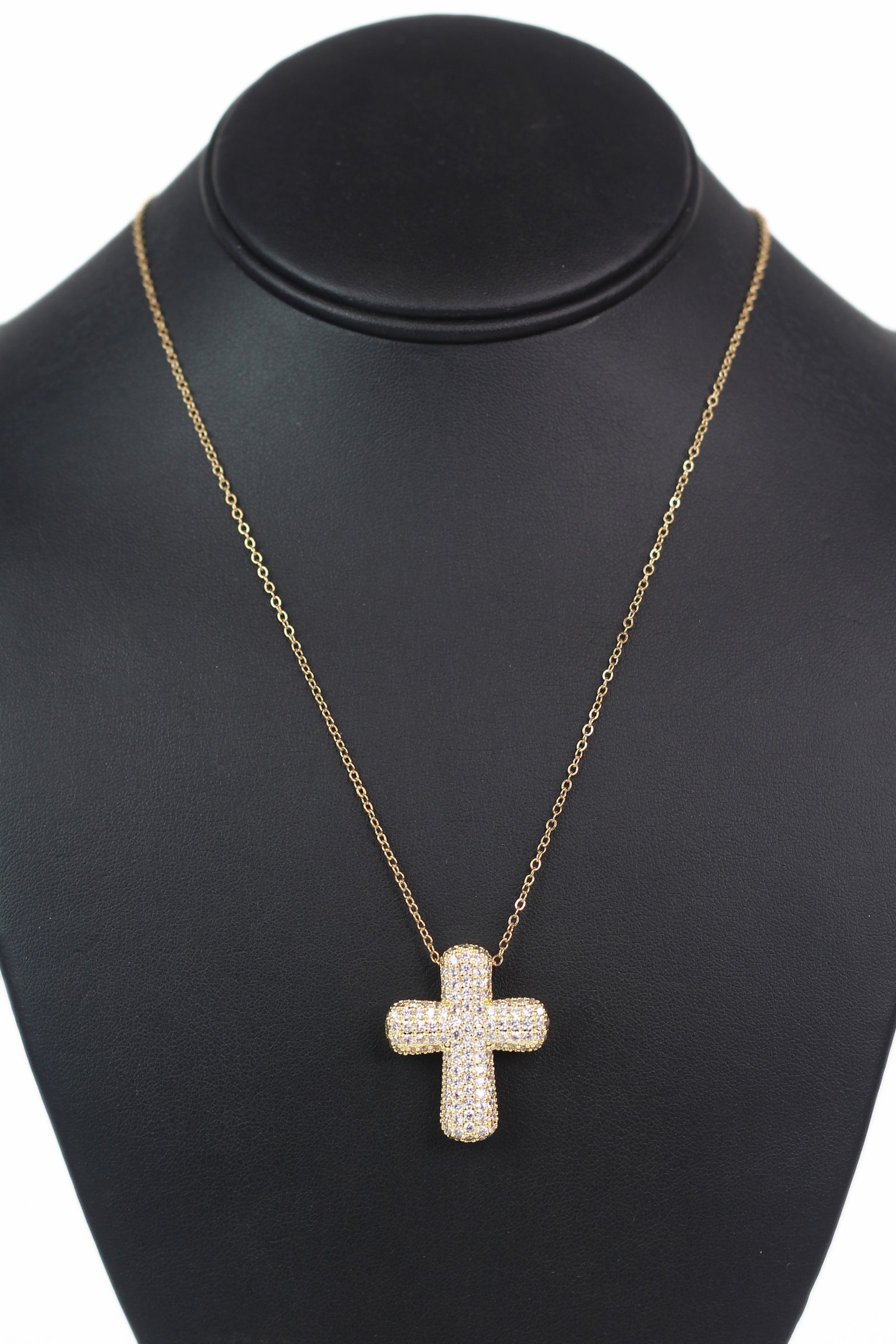Thick Puffy Rhinestone Cross Necklace