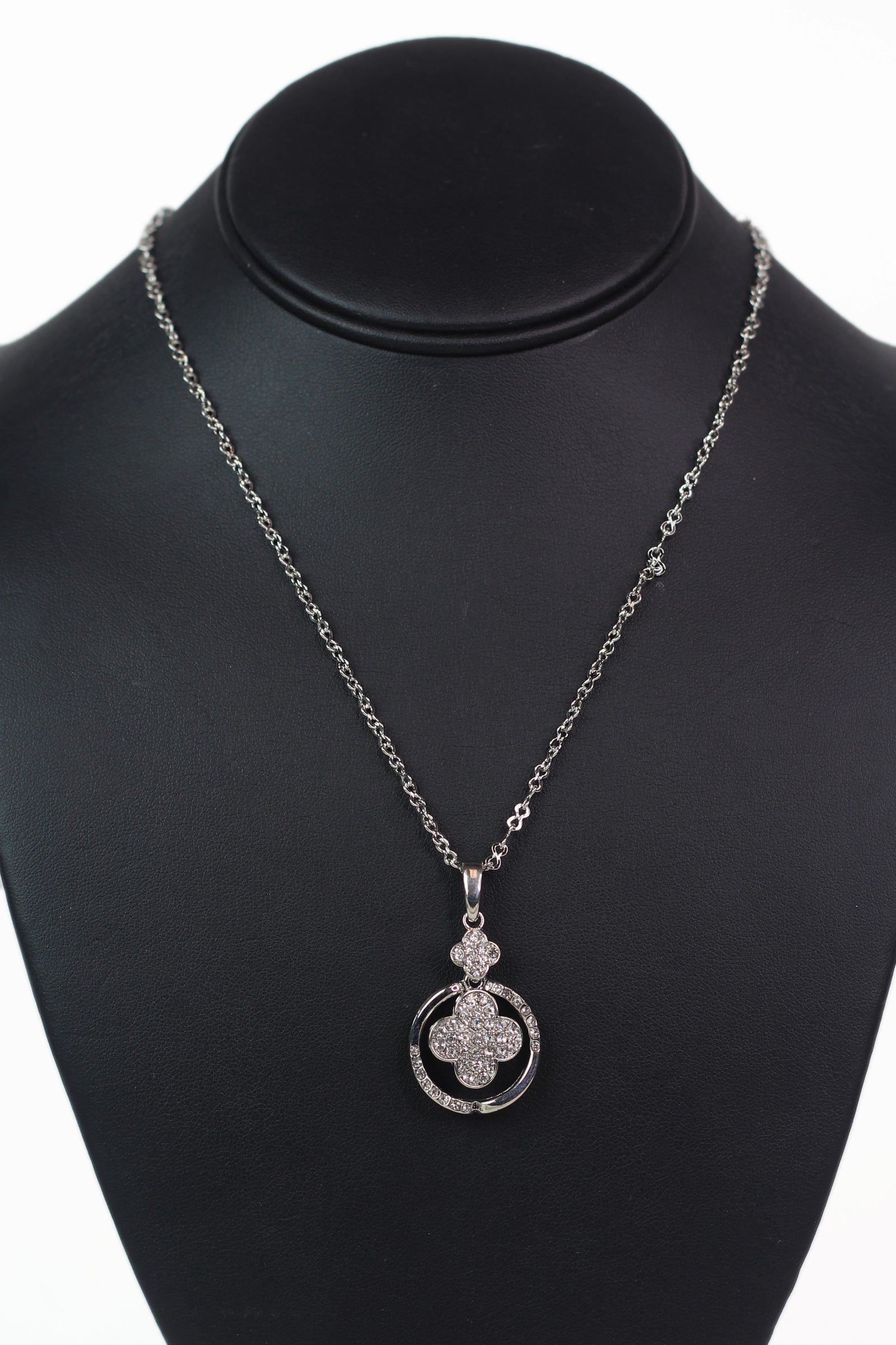 Open Ring Rhinestone Clover Middle Necklace