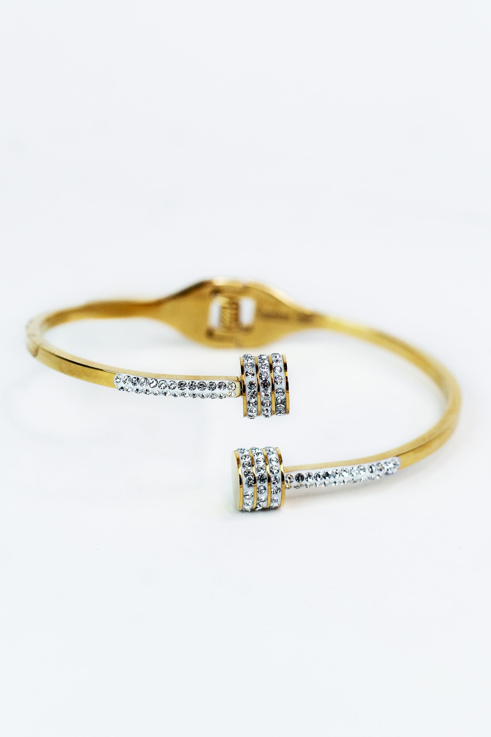 Thin Metal Bangle w/ Pave Barrel Ends