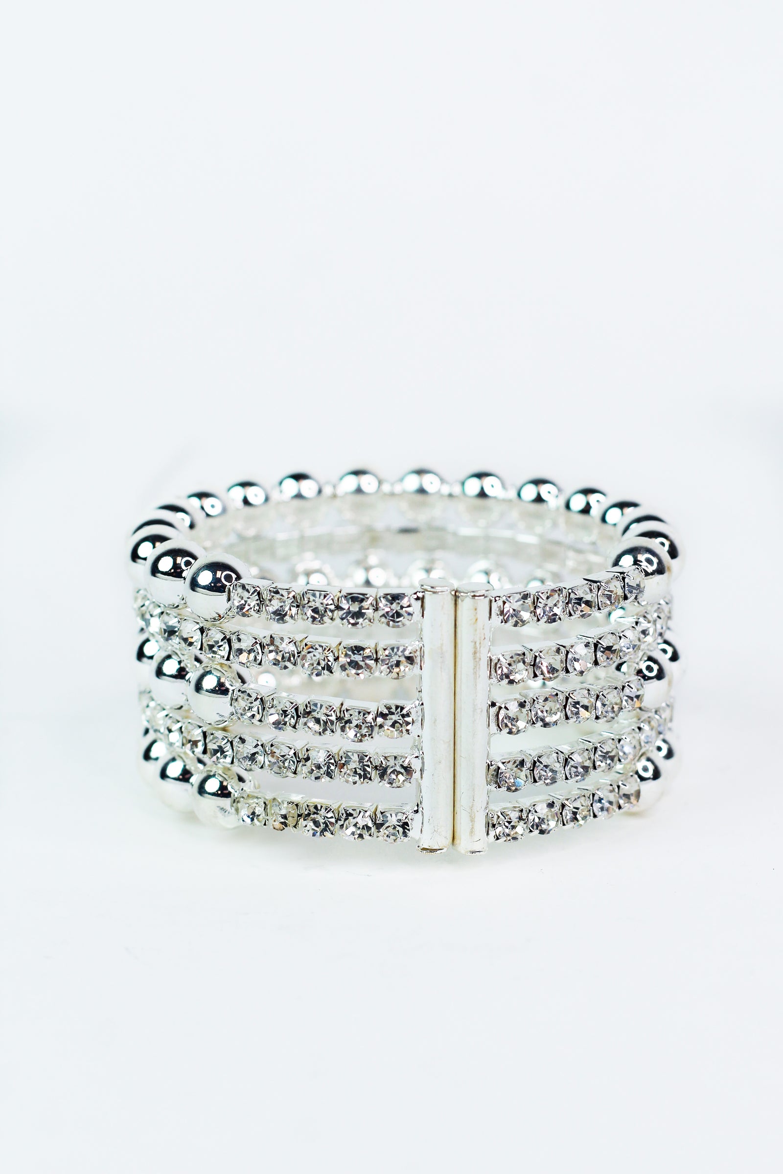Metal Ball & Rhinestone 5 Row Alternate Bracelet