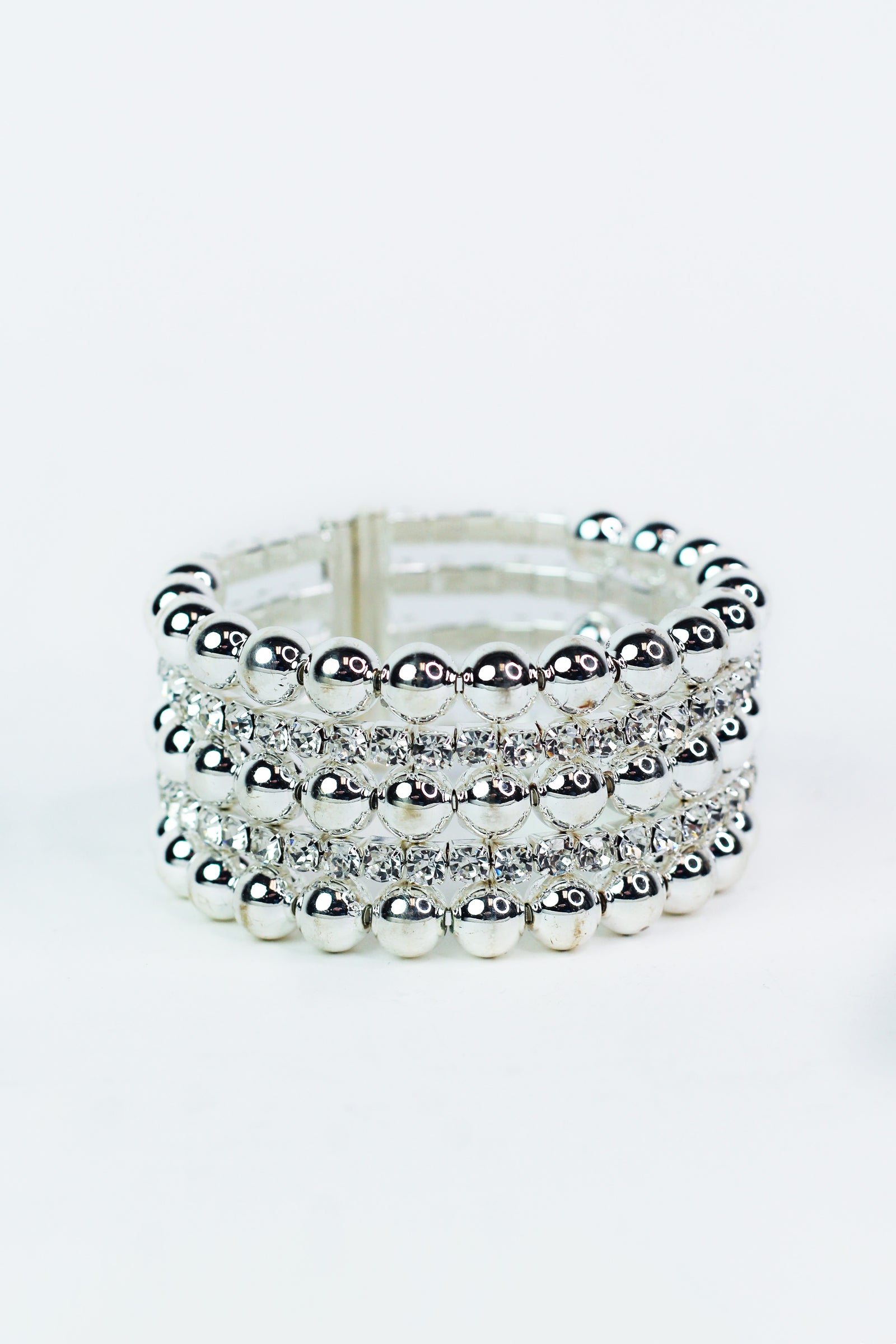 Metal Ball & Rhinestone 5 Row Alternate Bracelet