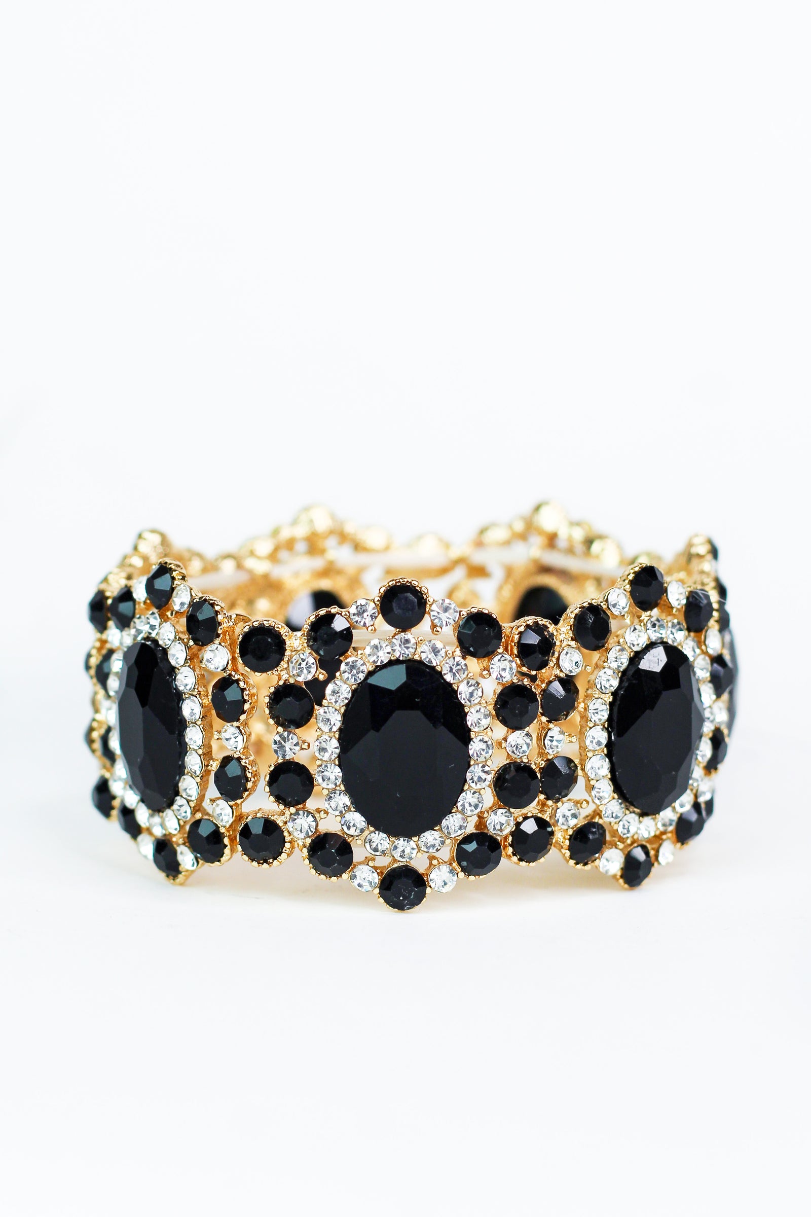 Large Oval Stone & Scatter Stone Wide Bracelet