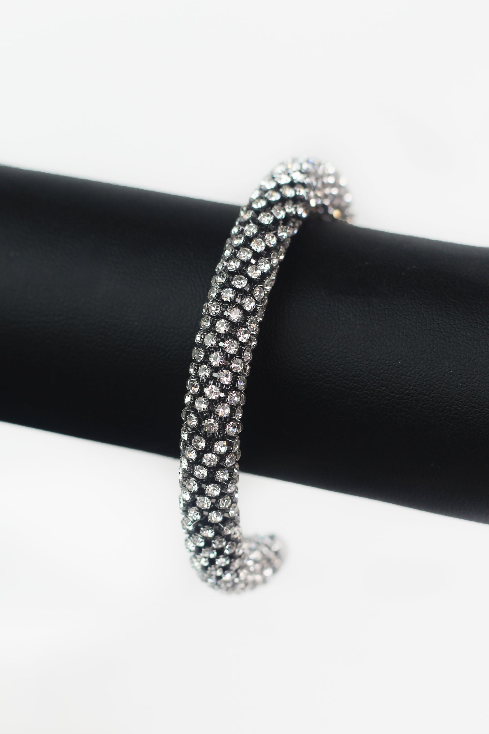 Thick Slant Row Rhinestone Open Bangle