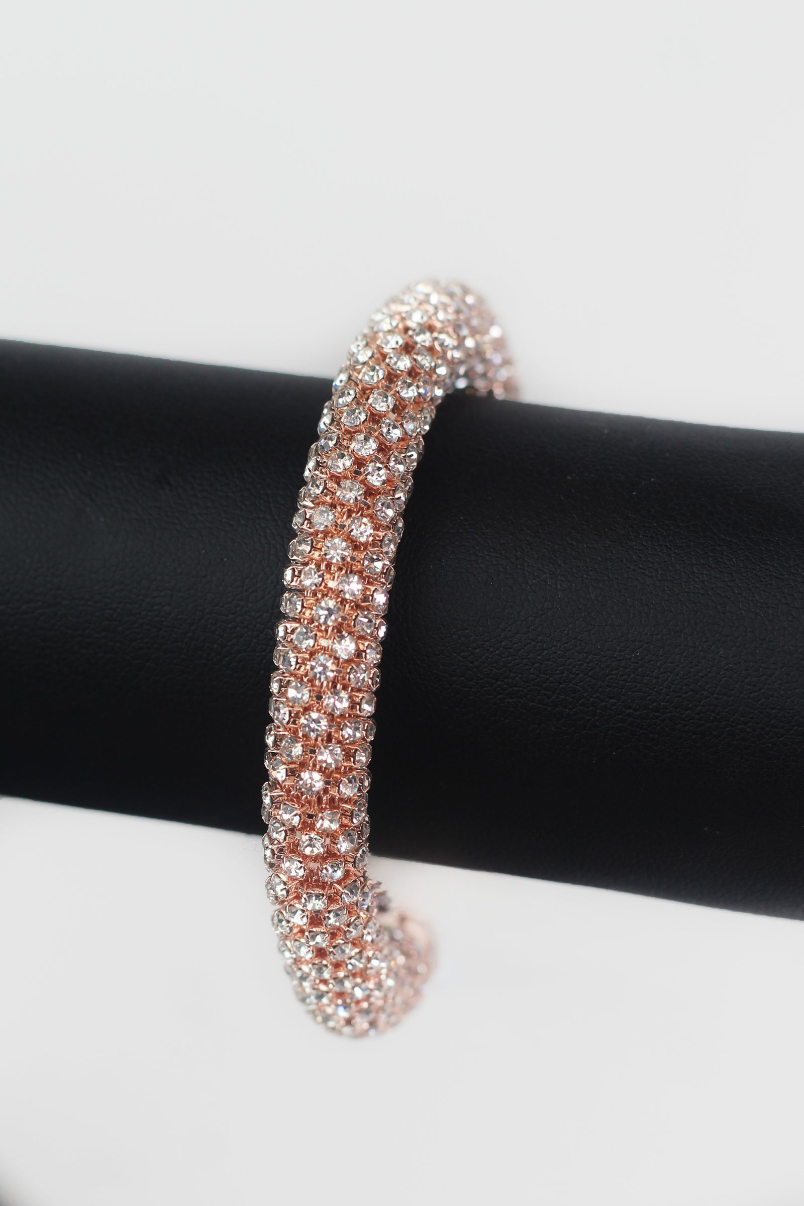 Thick Slant Row Rhinestone Open Bangle