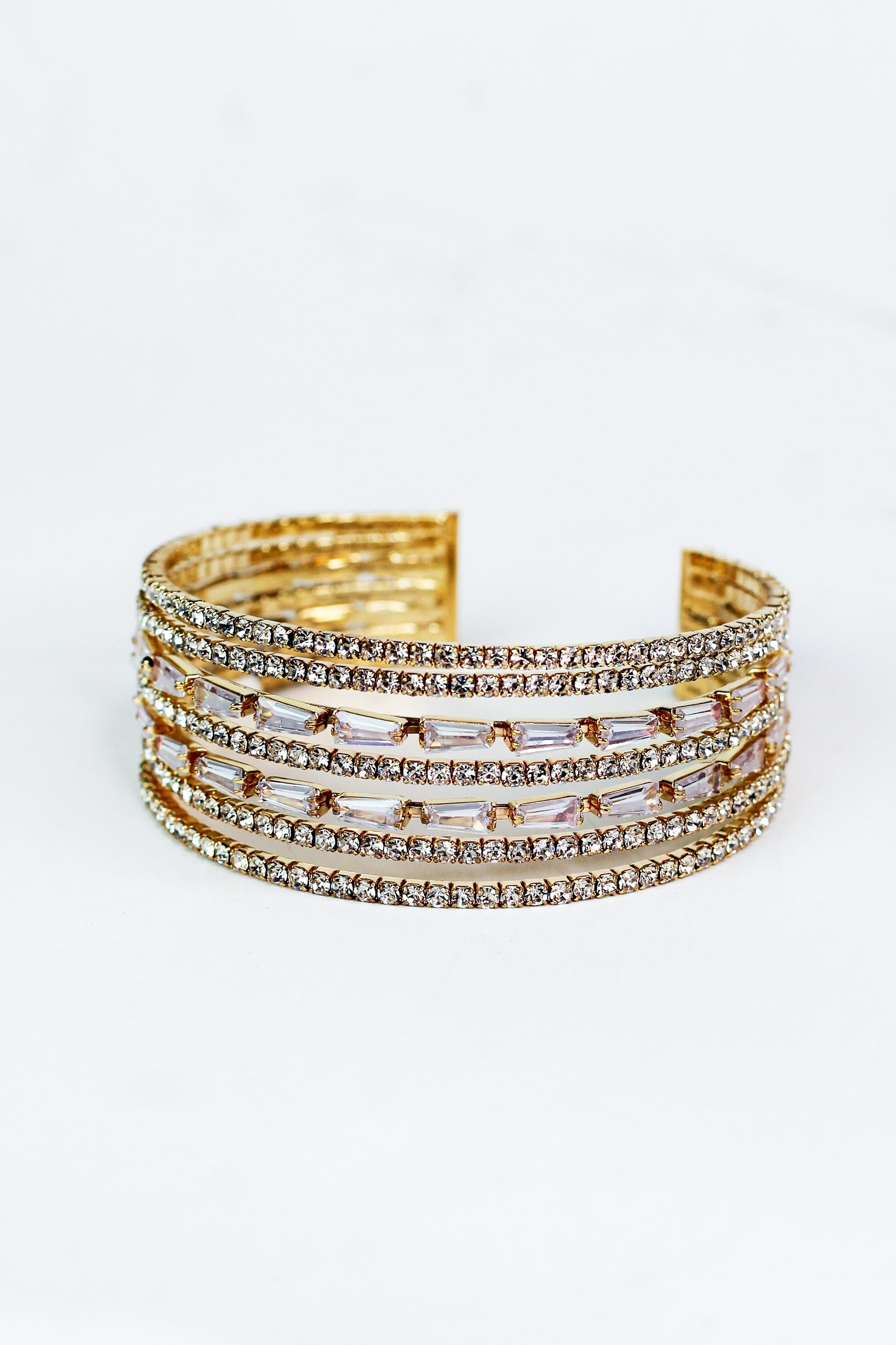 Two Sideway Baguette Row 7 Row Cuff - Glitz & Ears Boutique