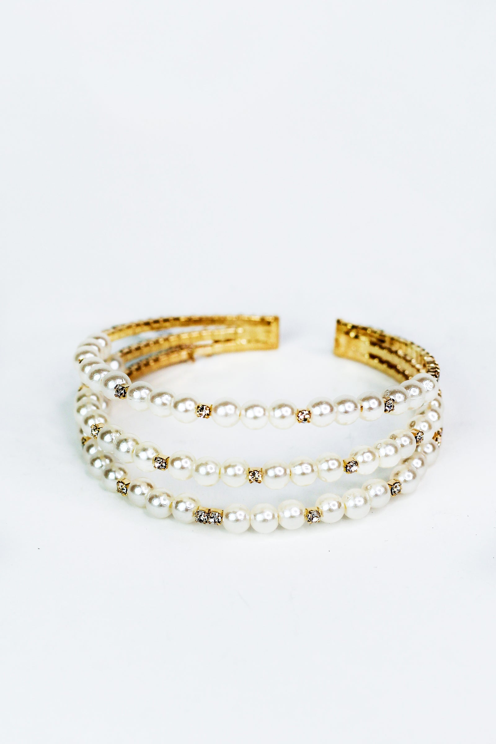 Three Row Three Pearl & Stone Alternate Cuff - Glitz & Ears Boutique