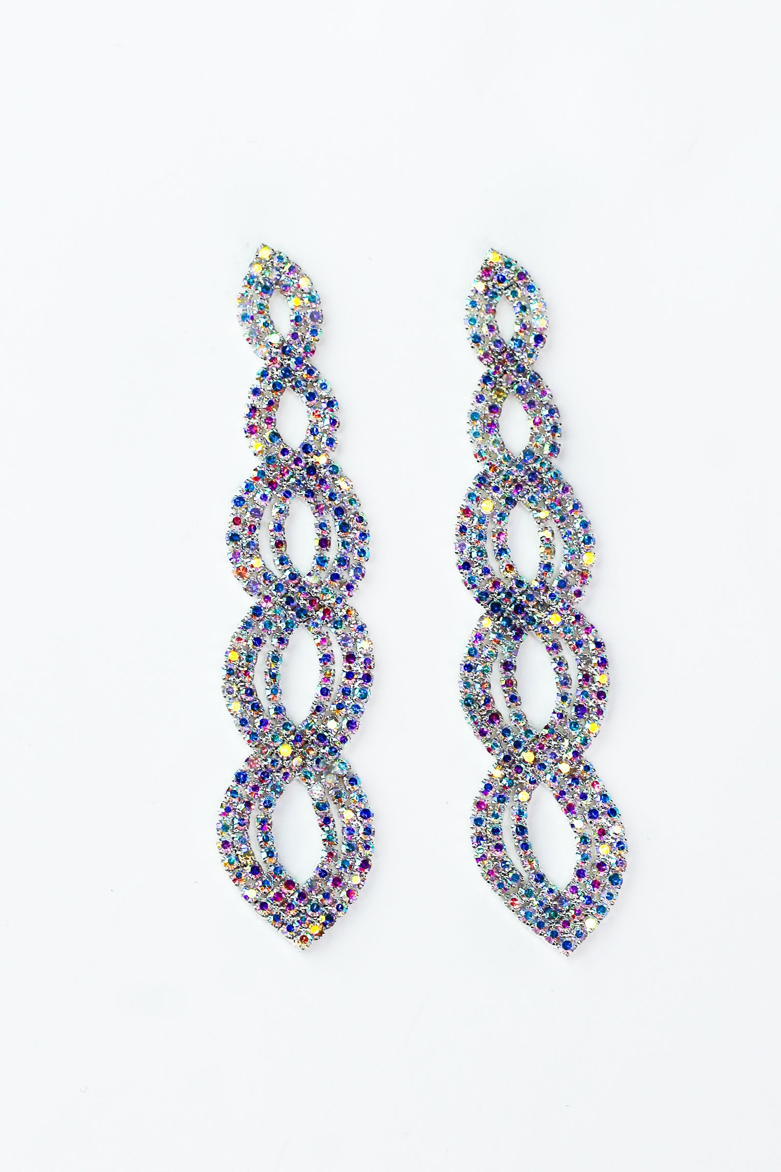 Three Row Open Almonds Long Earring