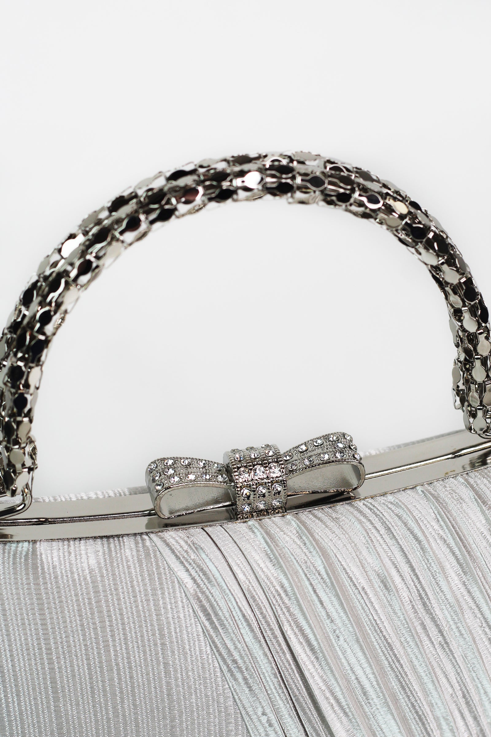 Satin Clutch w/ Pleated Overlay & Rhinestone Bowtie Closure
