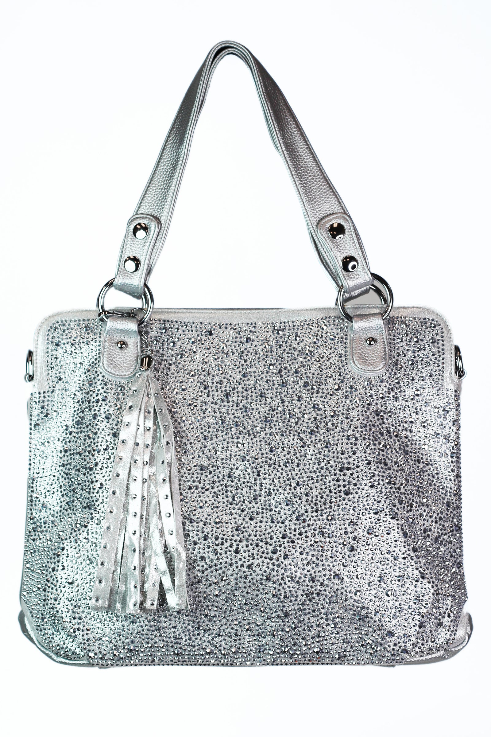 All Rhinestone Front Tassel Bag