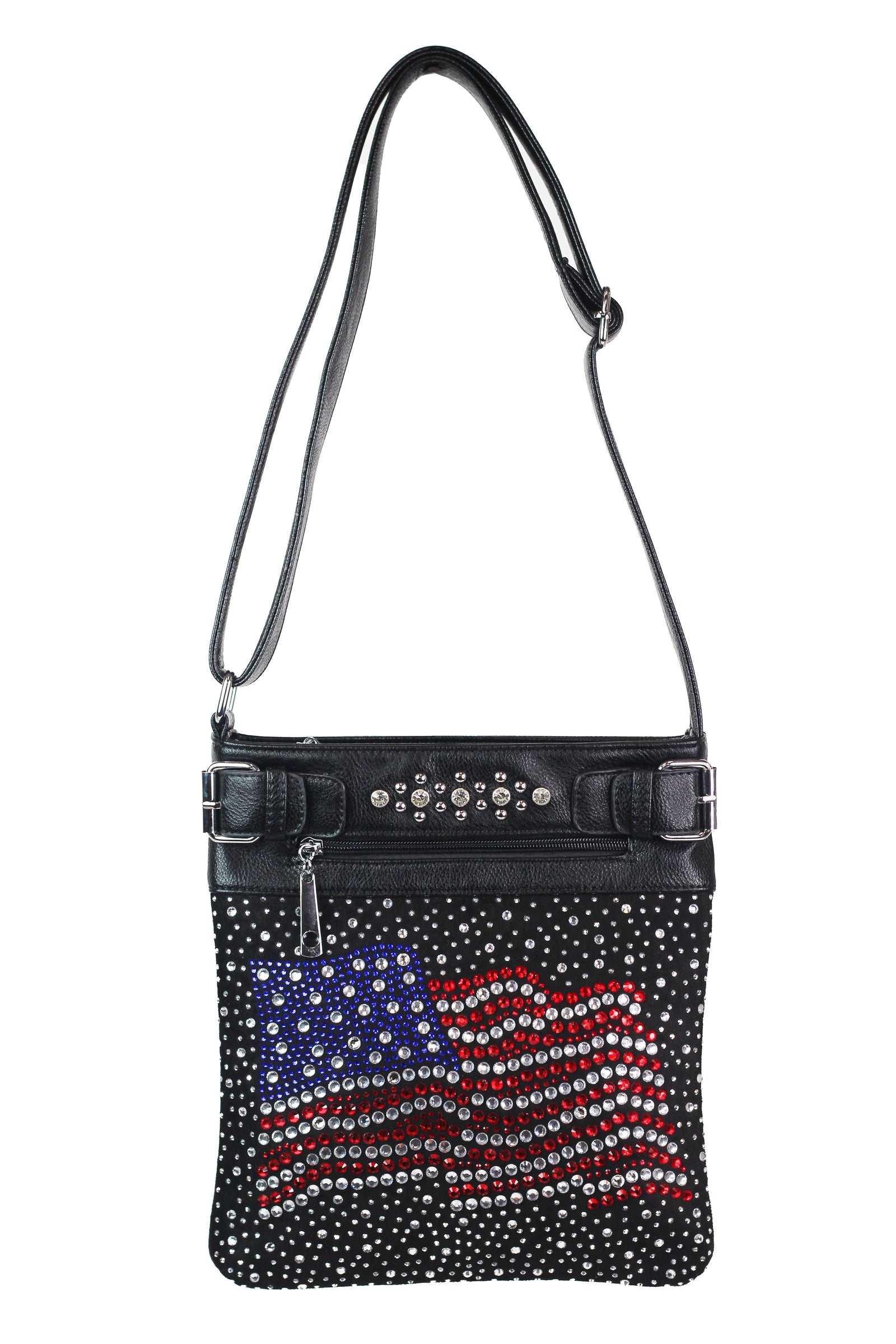 Wavy USA Flag & Mixed Rhinestone Scatter Messenger Bag
