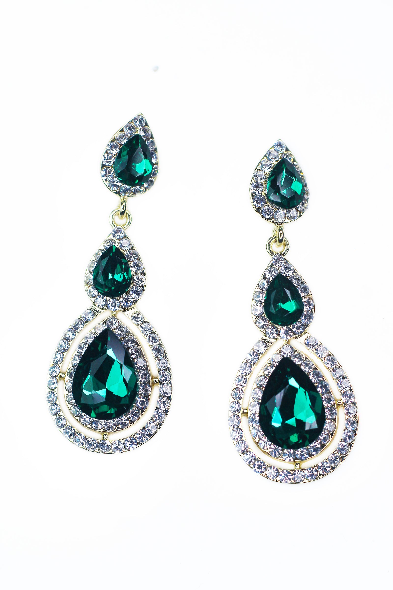 3 Teardrop 2 Rhinestone Trim Bottom Earrings