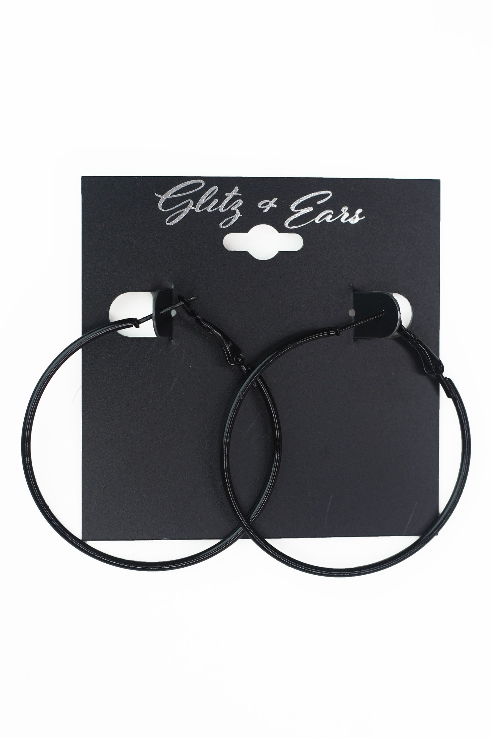 Medium Black Lever Back Hoop Earrings