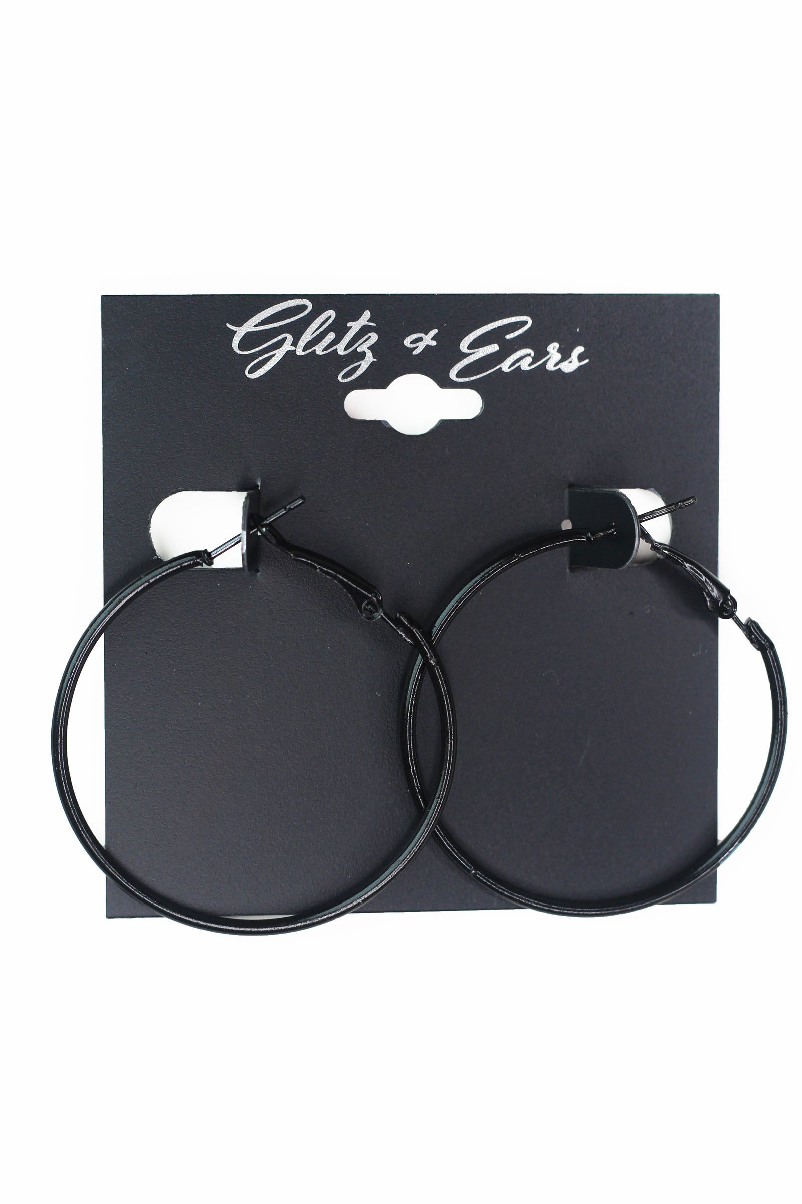 Medium Black Lever Back Hoop Earrings