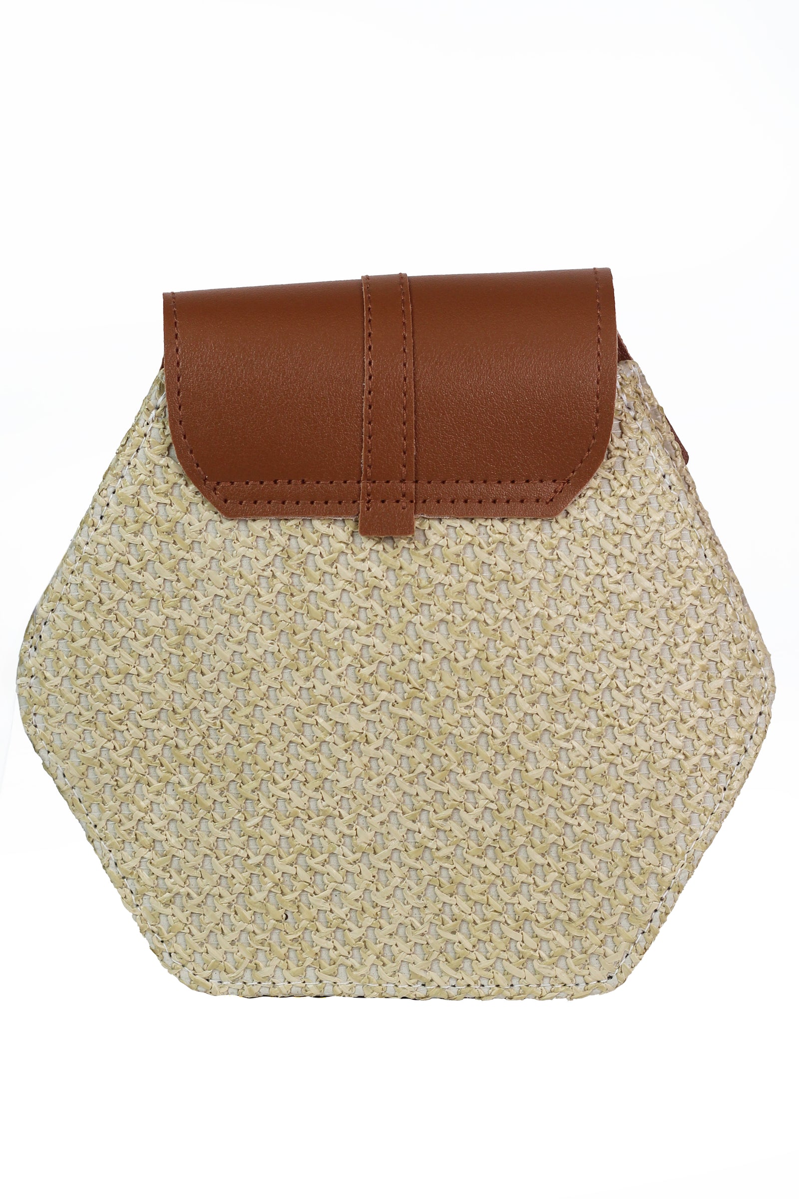 Cross Body Hexagon Straw Front Flap Tassel Handbag