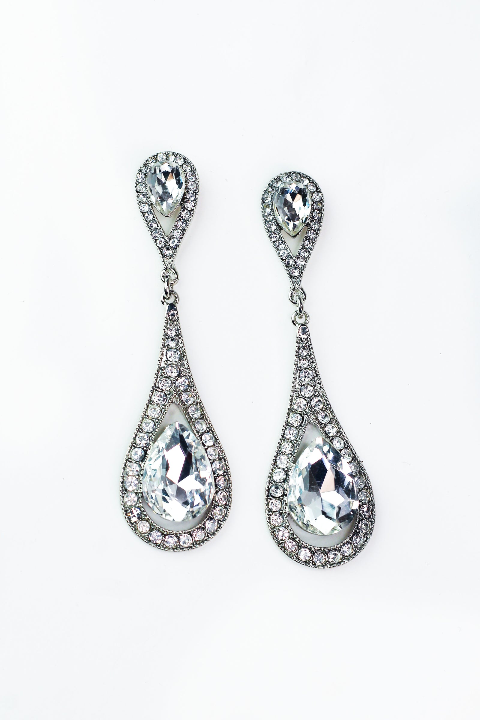 Two Part Teardrop Post & Dangle Rhinestone Earring