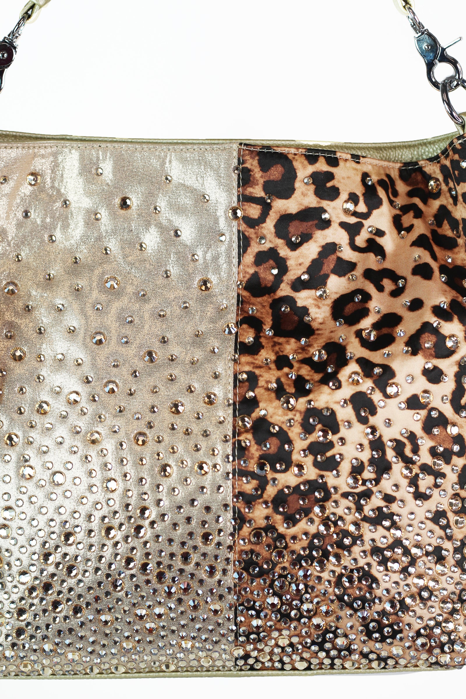 Half Leopard Half Shimmer Purse w/ Rhinestones & Tassel