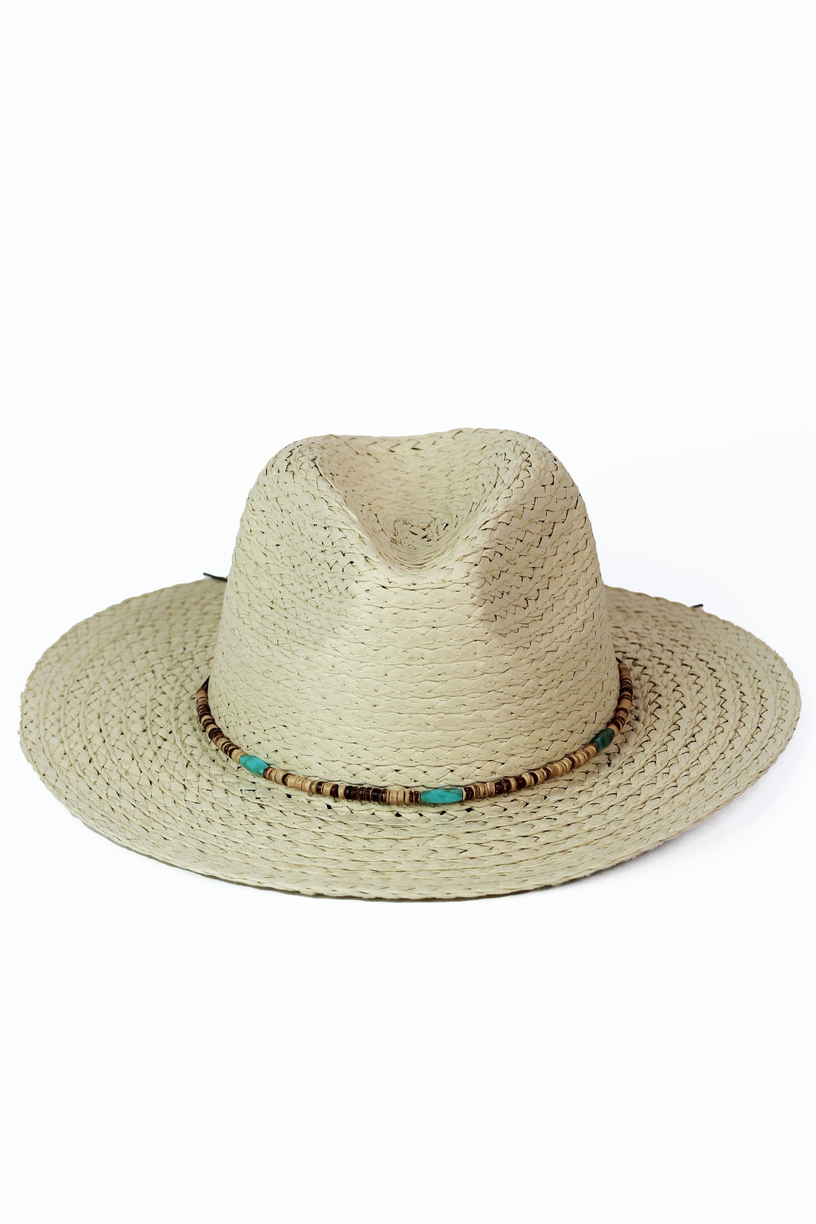 Panama Straw Hat w/ Stone Bead & Turquoise Accent Trim Band