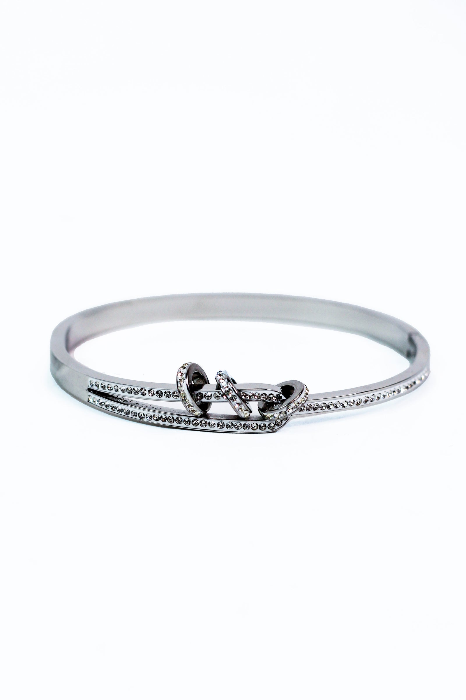 Pave Loop Metal Bangle w/ 3 Pave Round Charms