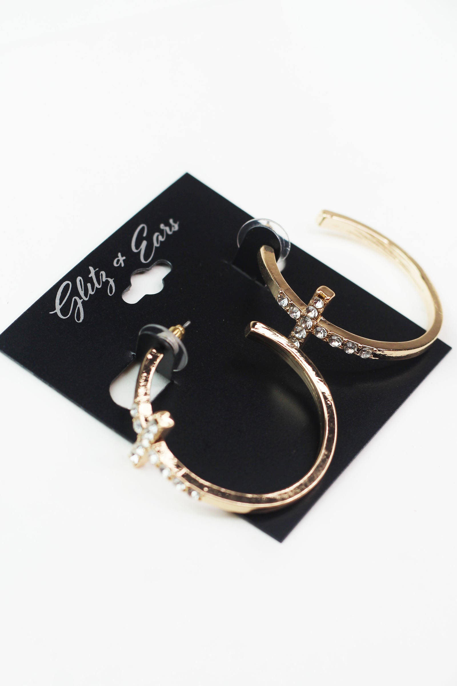 Rhinestone Cross Medium Hoop Earring
