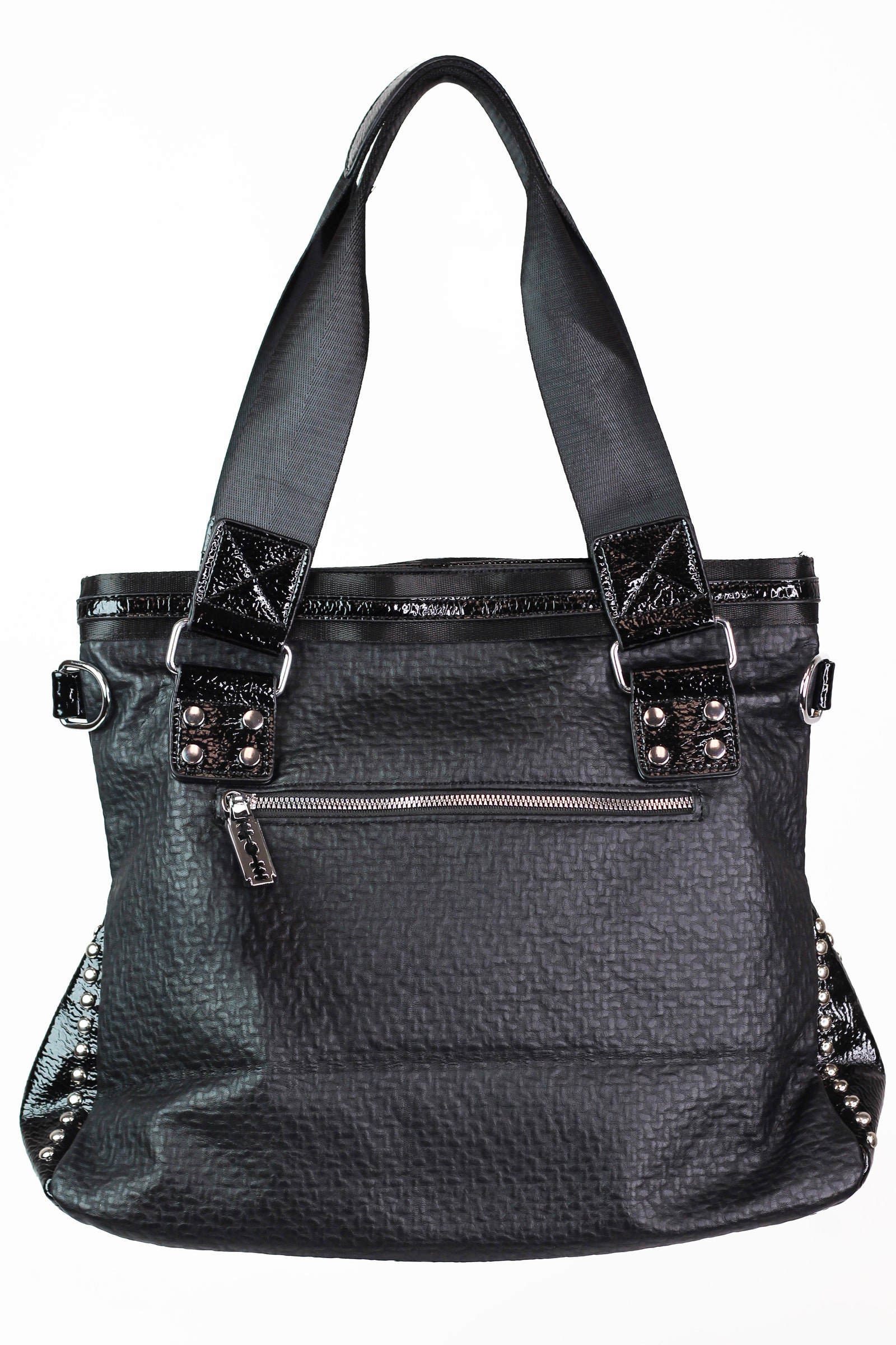 Textured Purse w/ Shimmer Snake Front Pocket & Nylon Straps