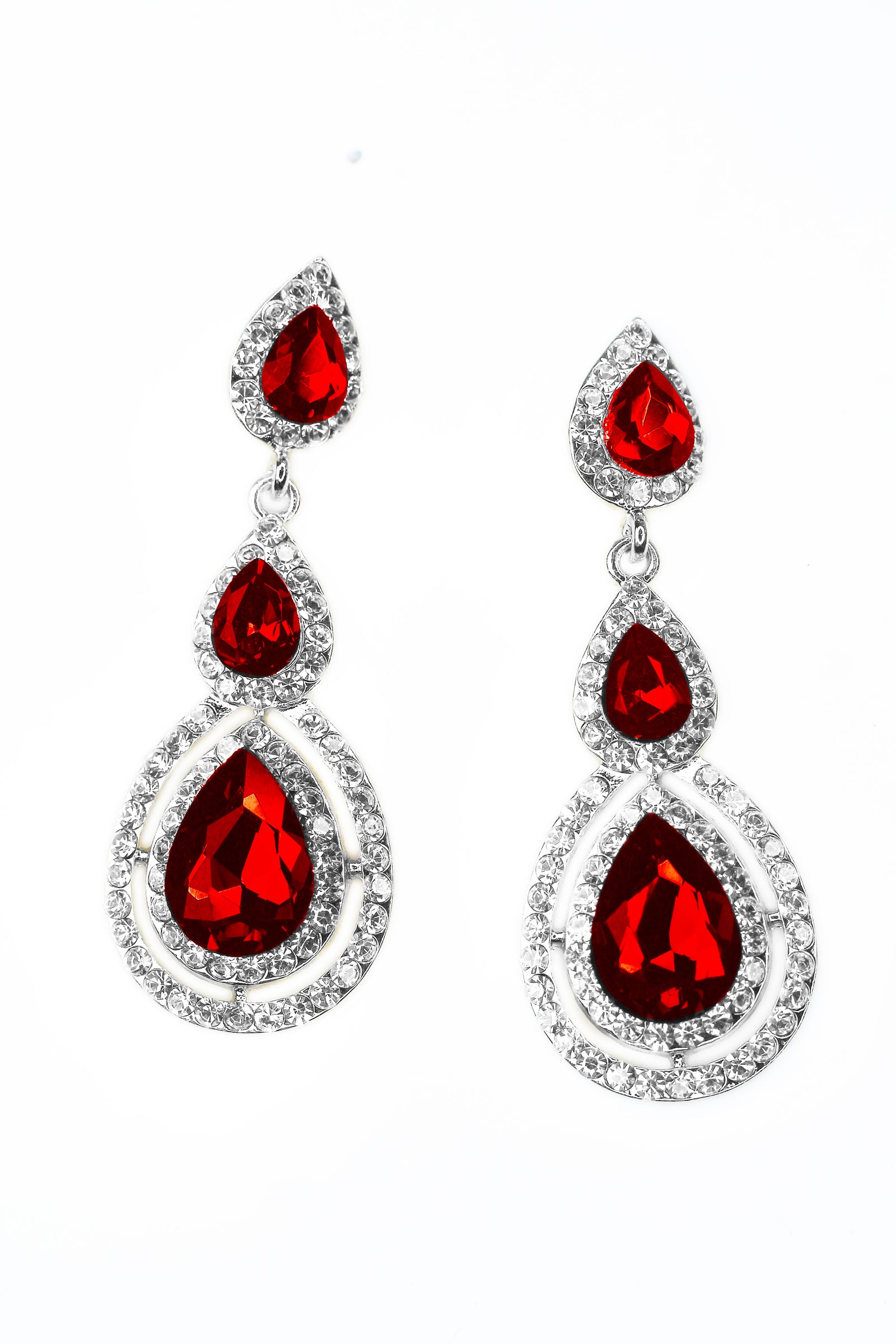 3 Teardrop 2 Rhinestone Trim Bottom Earrings