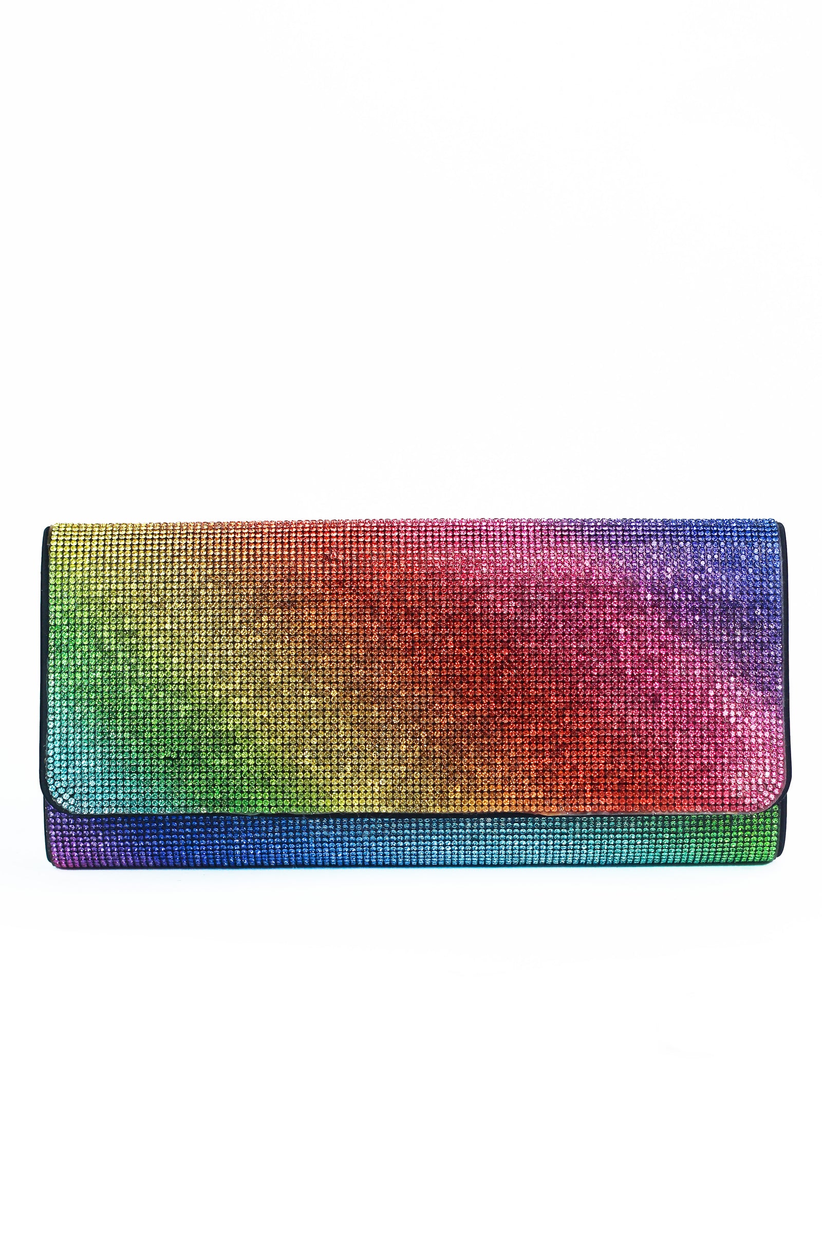 Ombre All Rhinestone Rainbow Flap Clutch