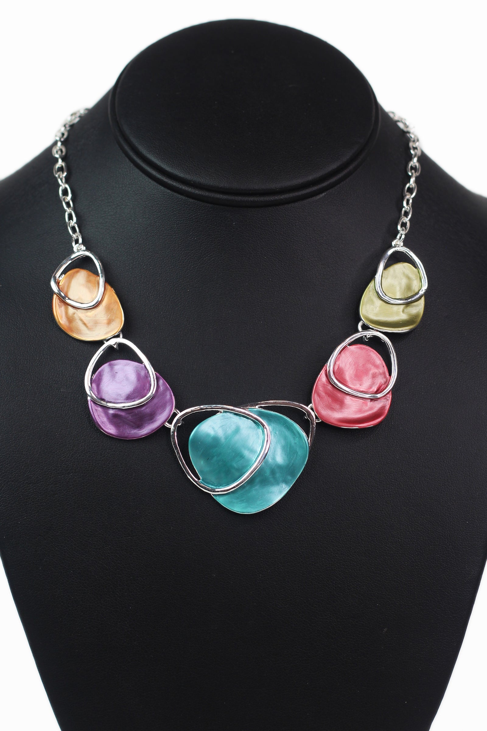 Metal & Epoxy Open Loops & Shapes Necklace