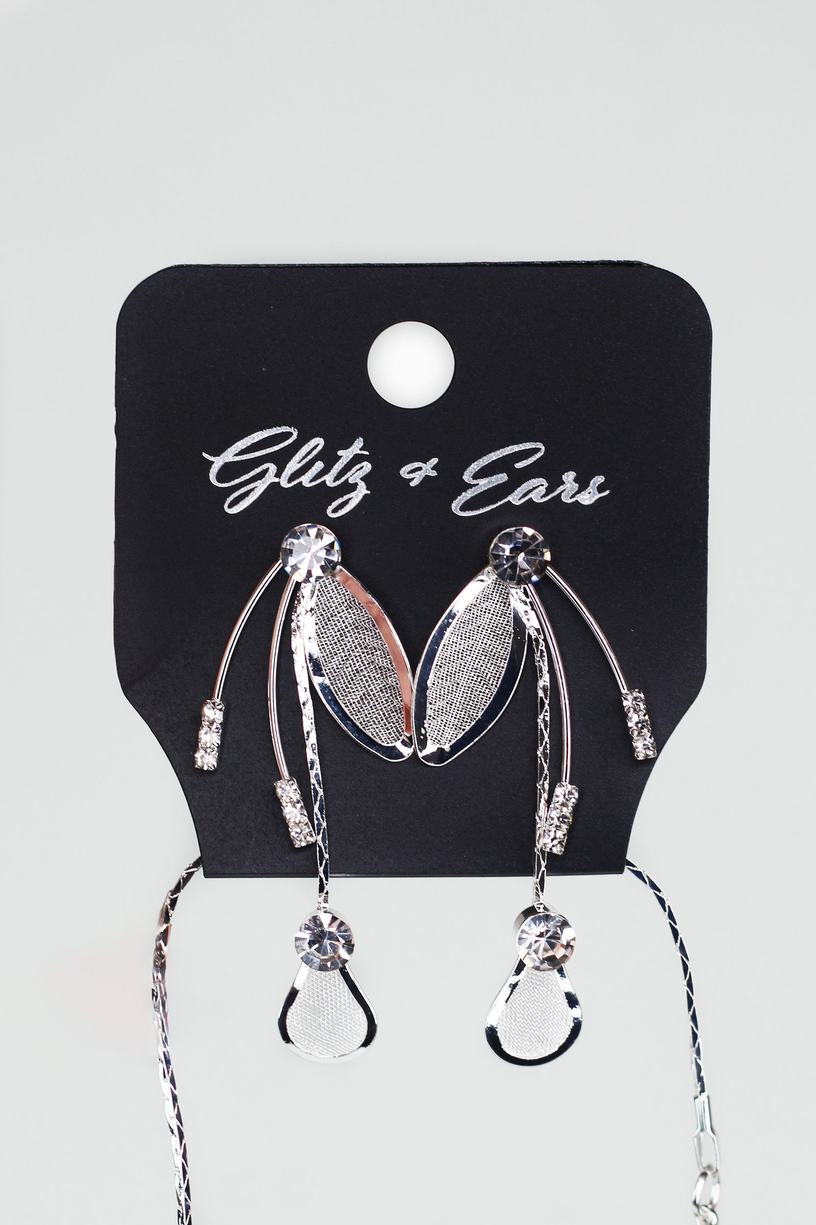 Metal Mesh Flower & Leaves Necklace w/ Rhinestone Accents