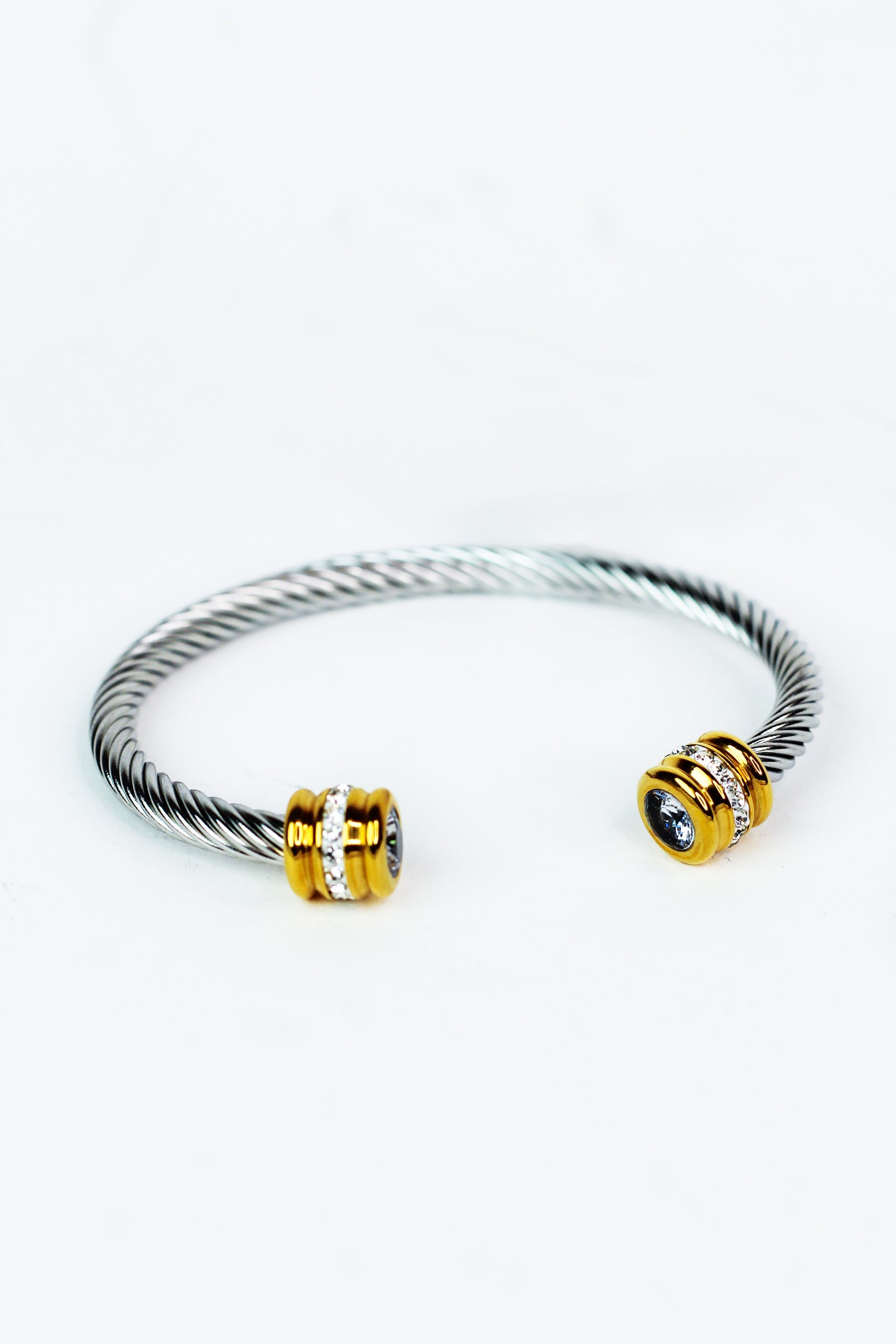 Twisted Rope Cuff w/ Gold Pave & Gemstone Ends