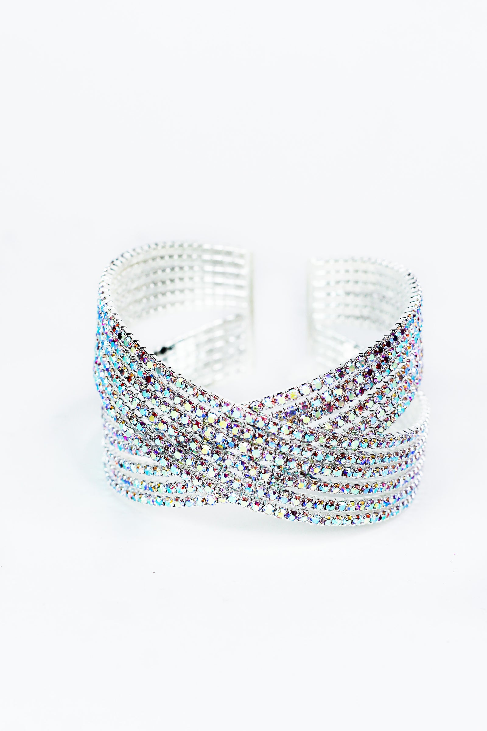 6 Row Rhinestone Criss Cross Cuff Bracelet