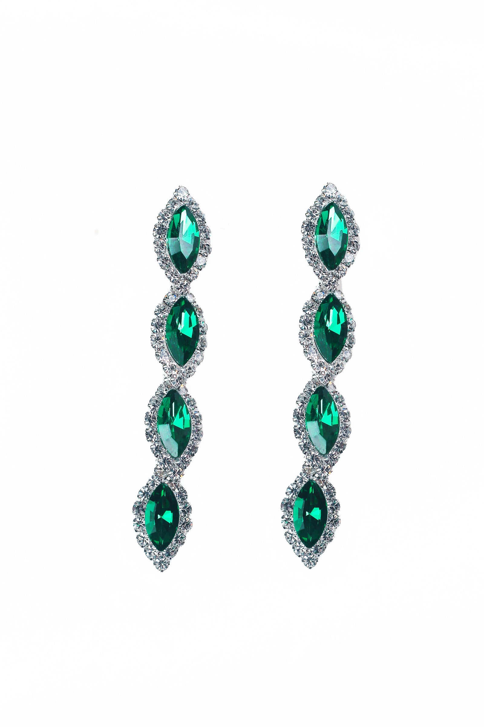 Four Almond & Pave Vertical Rhinestone Earrings