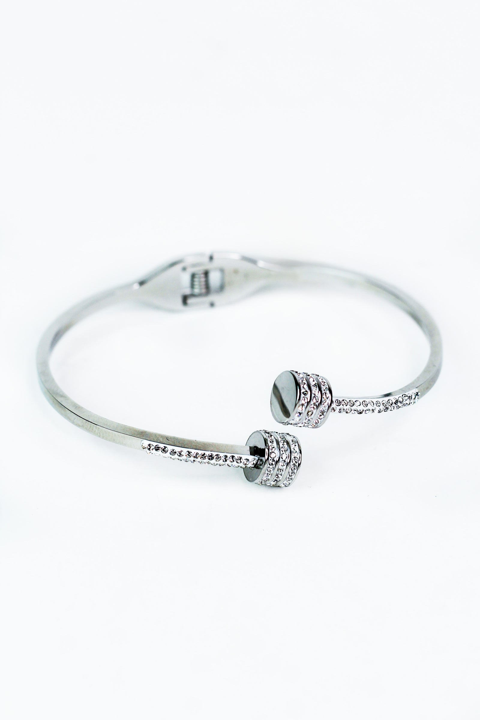 Thin Metal Bangle w/ Pave Barrel Ends
