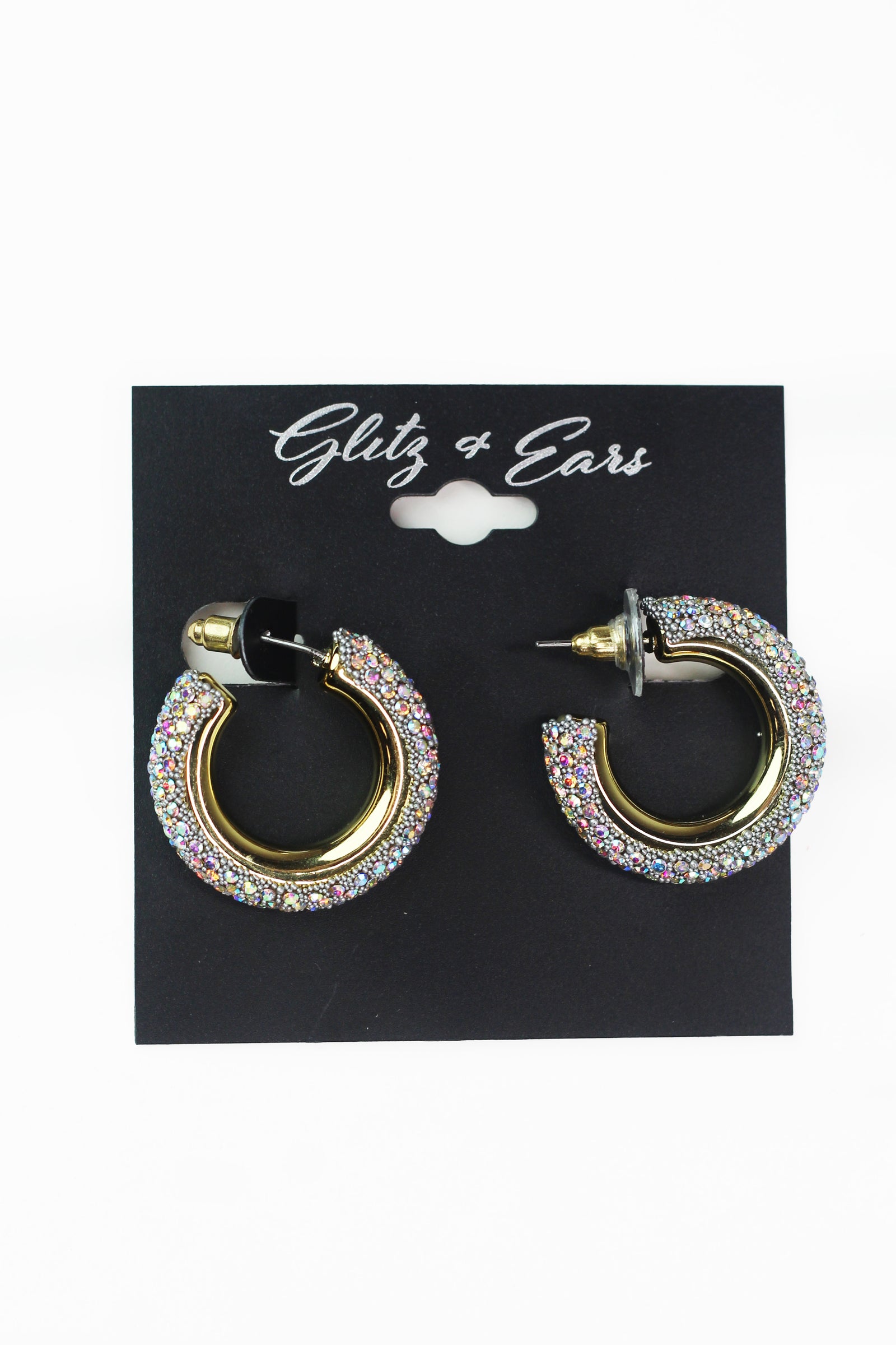 Thick Pave & Metal Open Hoop Earrings