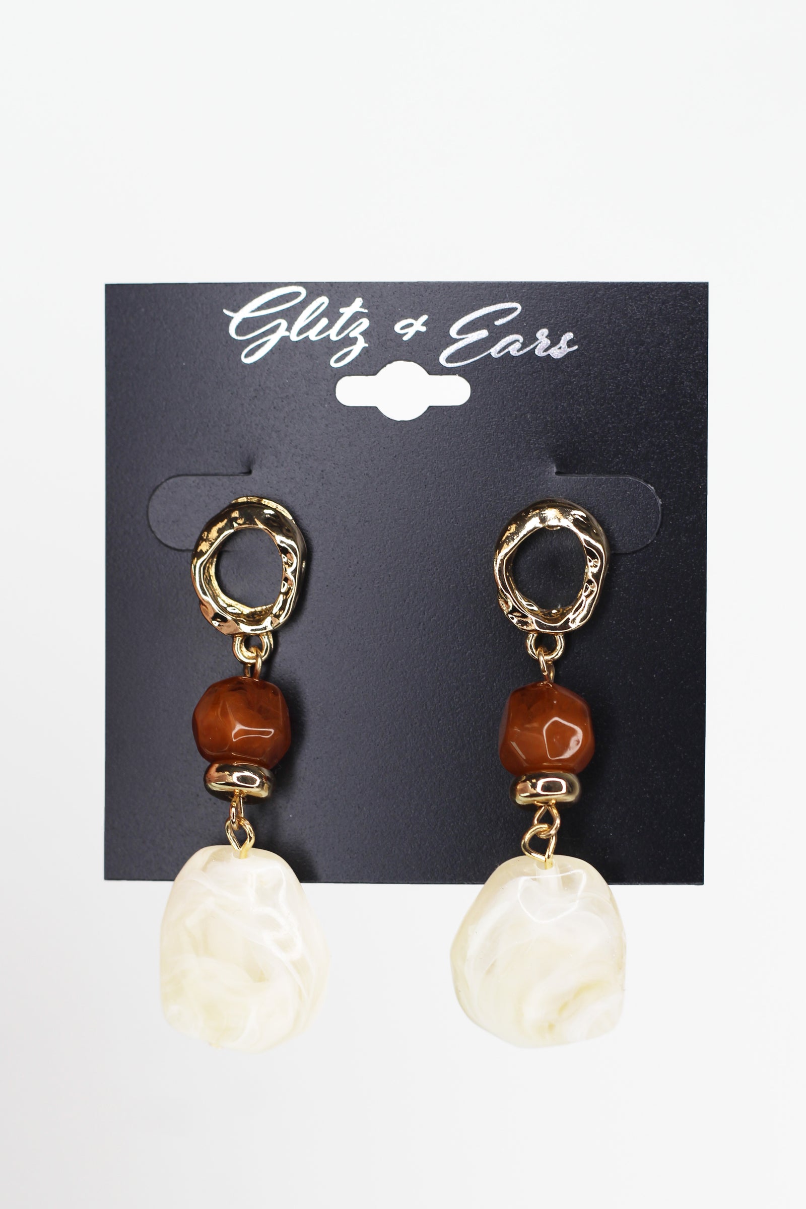 Textured Circle w/ Round & Large Bead Dangling Earrings