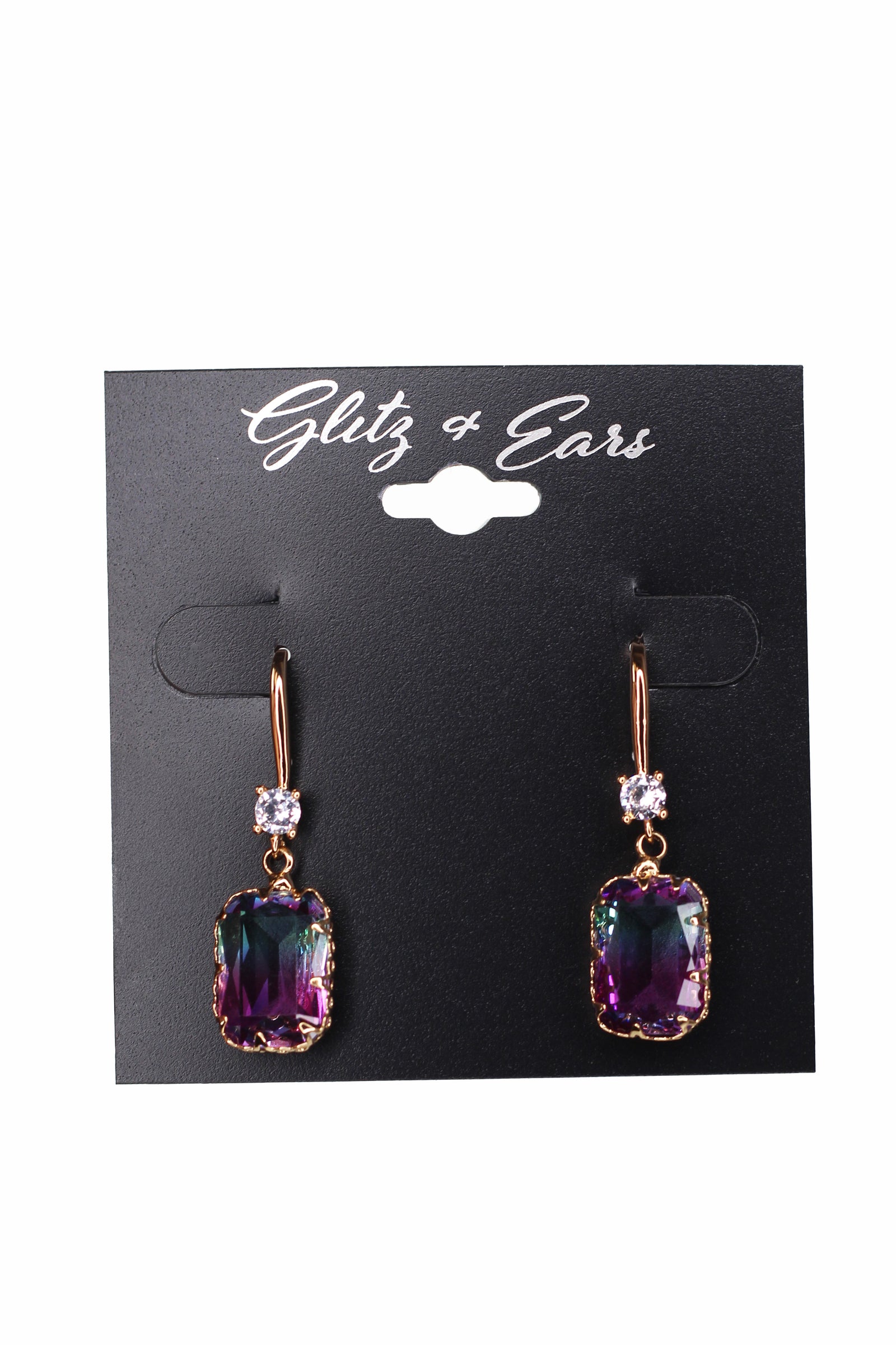 Dangling Round & Emerald Rhinestone Fish Hook Earrings