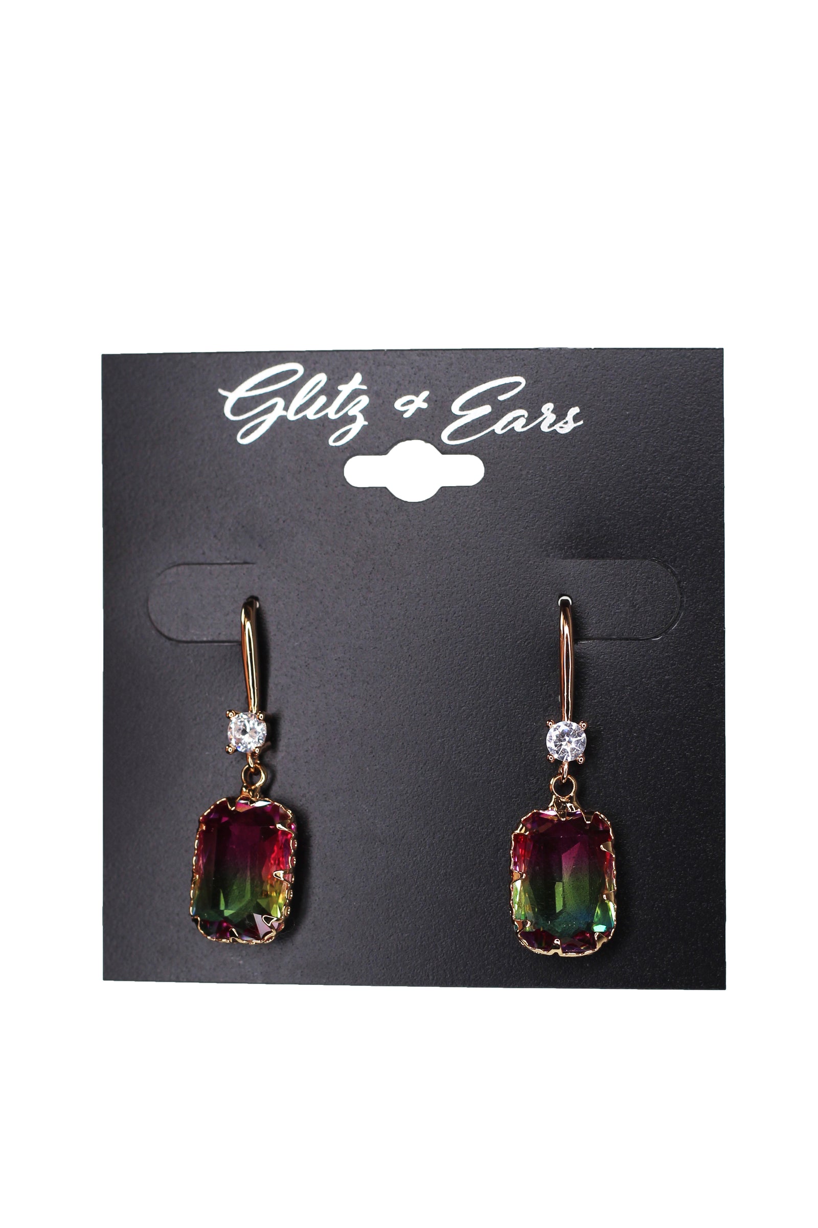 Dangling Round & Emerald Rhinestone Fish Hook Earrings