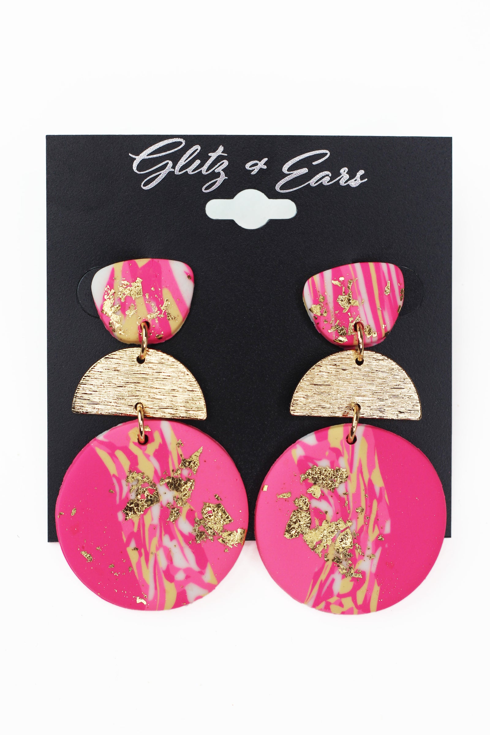 3 Part Clay & Foil Earrings w/ Metal Center