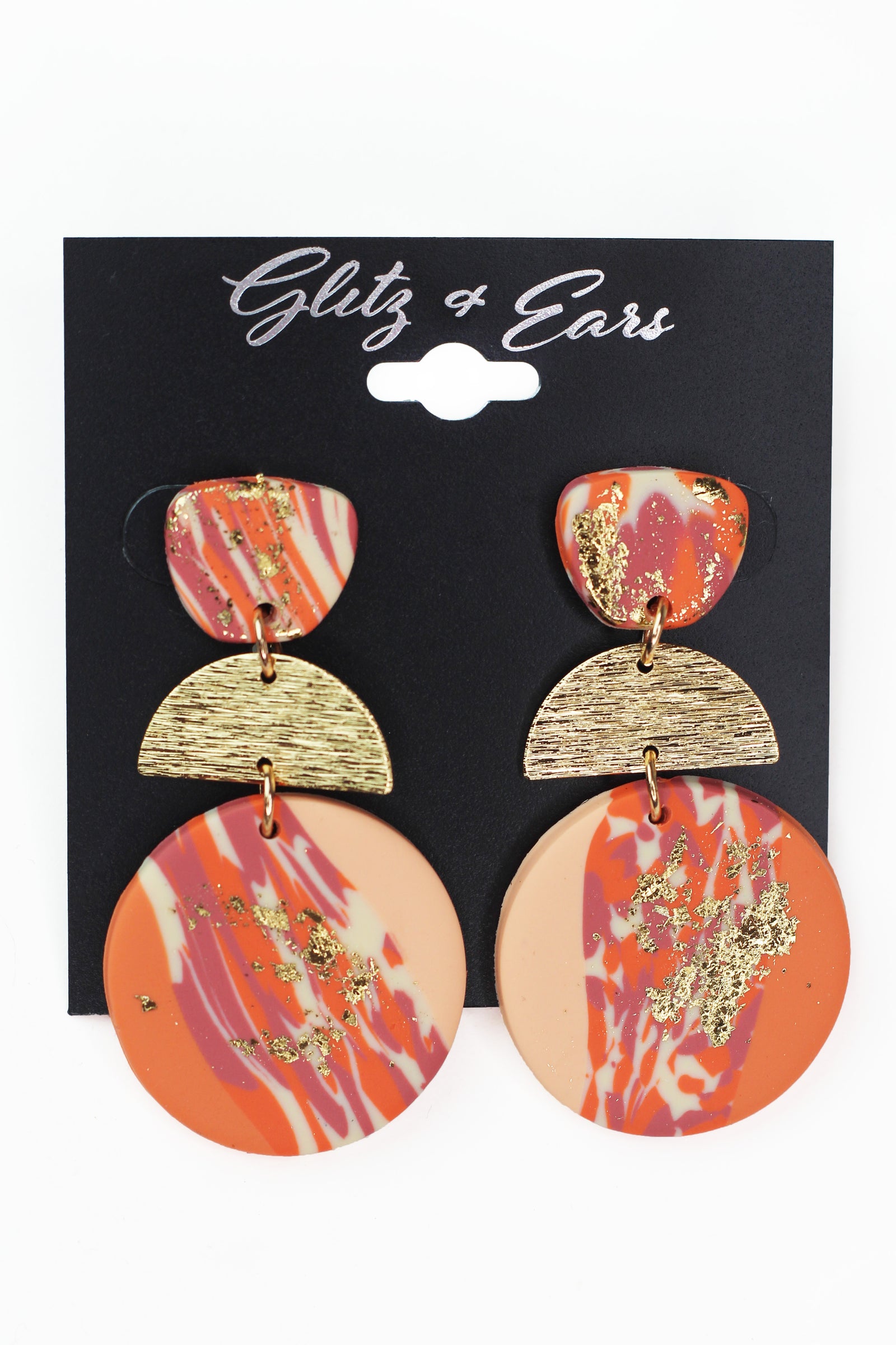 3 Part Clay & Foil Earrings w/ Metal Center
