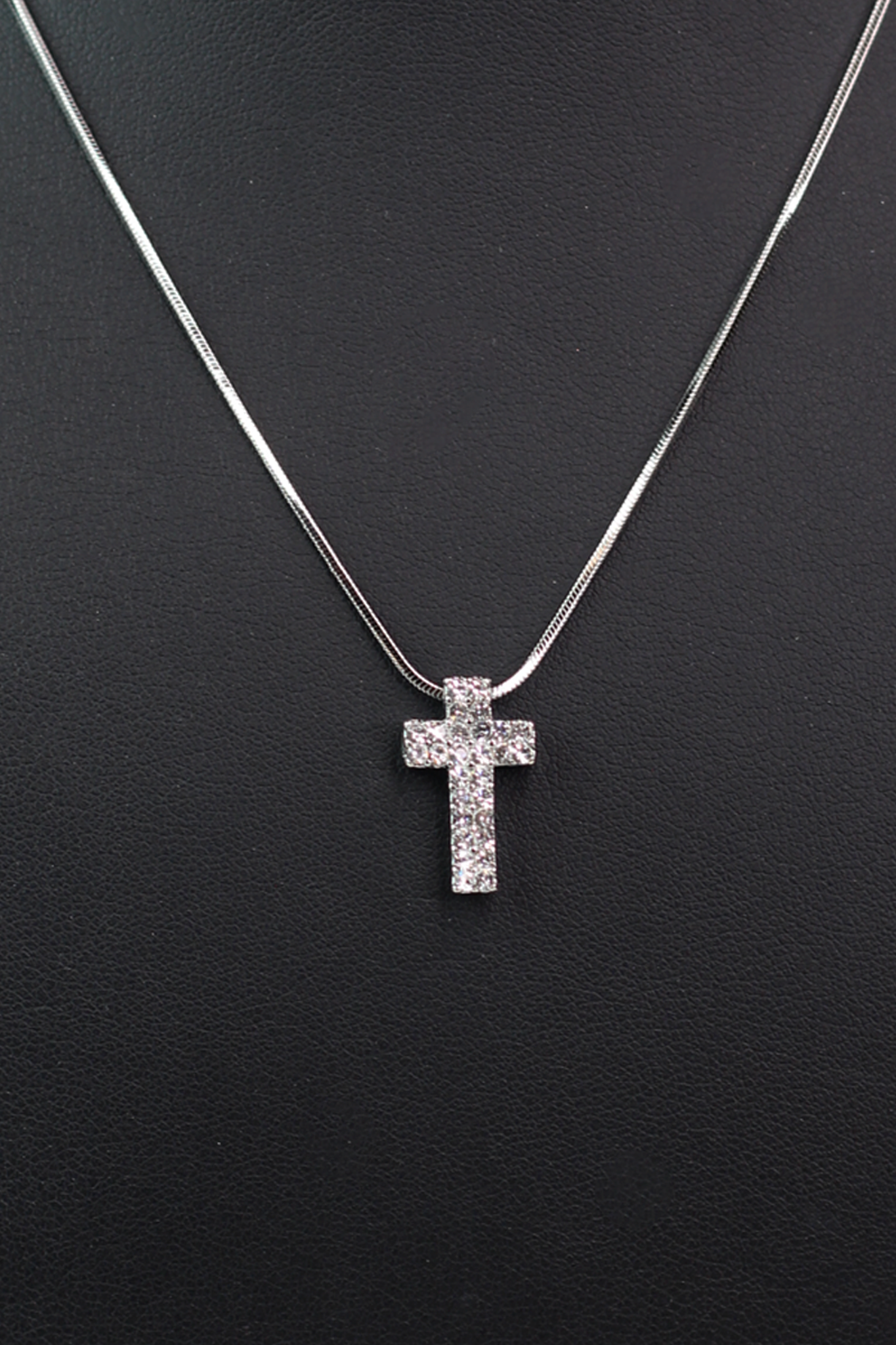 Small Two Row Rhinestone Cross Necklace