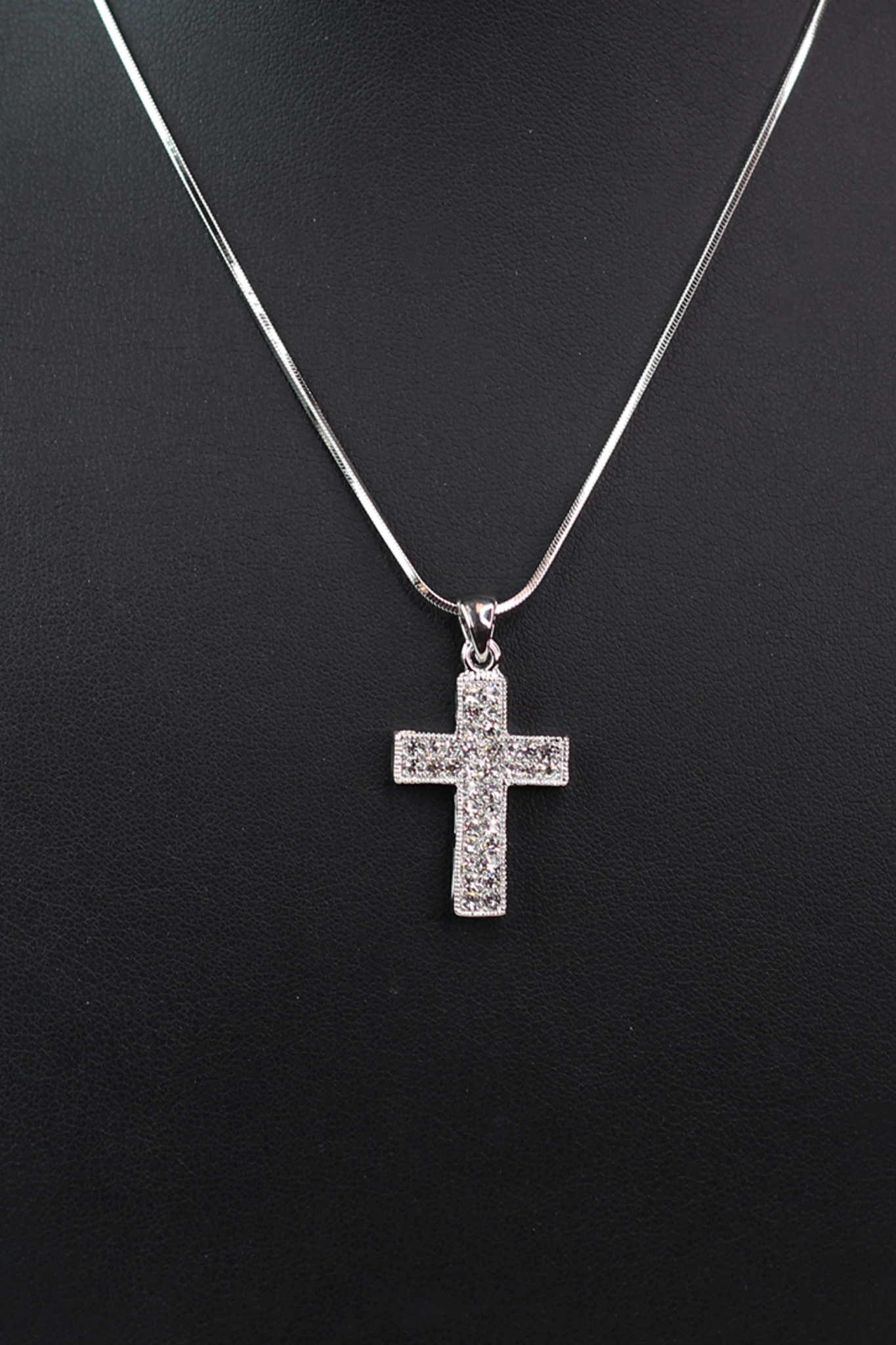 Medium Two Row Rhinestone Cross Necklace