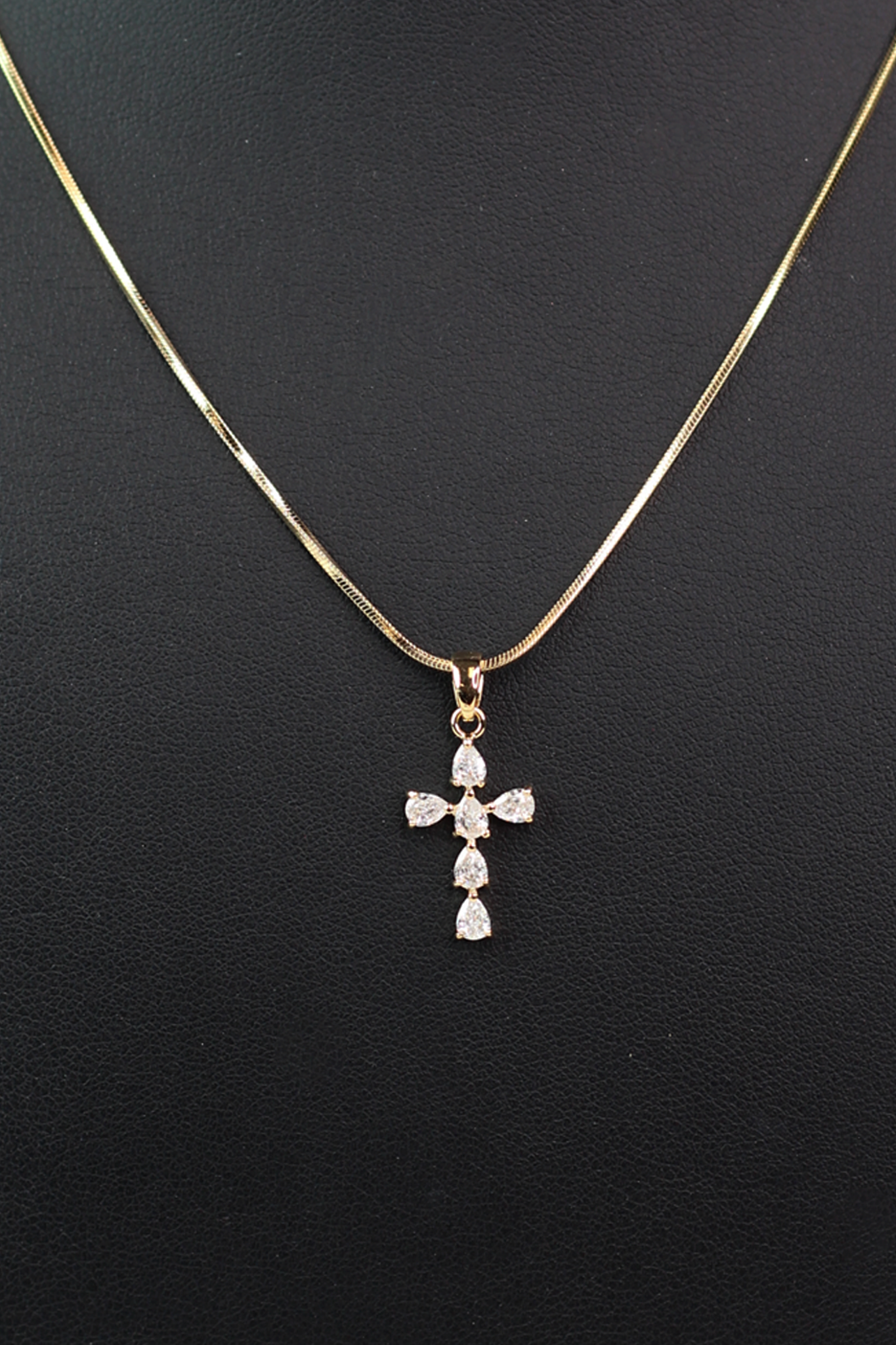 Teardrop Rhinestone Cross Necklace