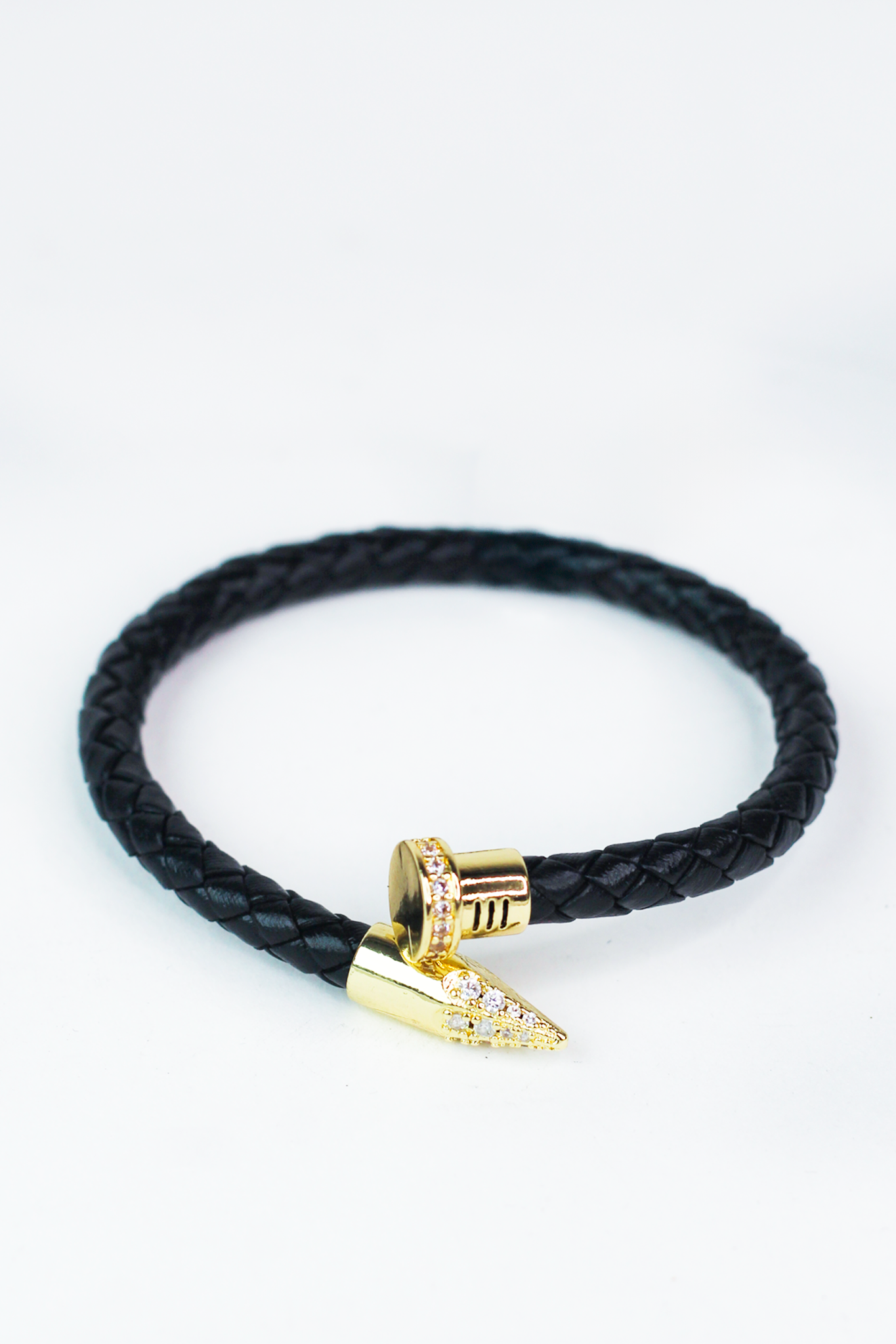Faux Leather Cuff w/ Pave Metal Nail Ends