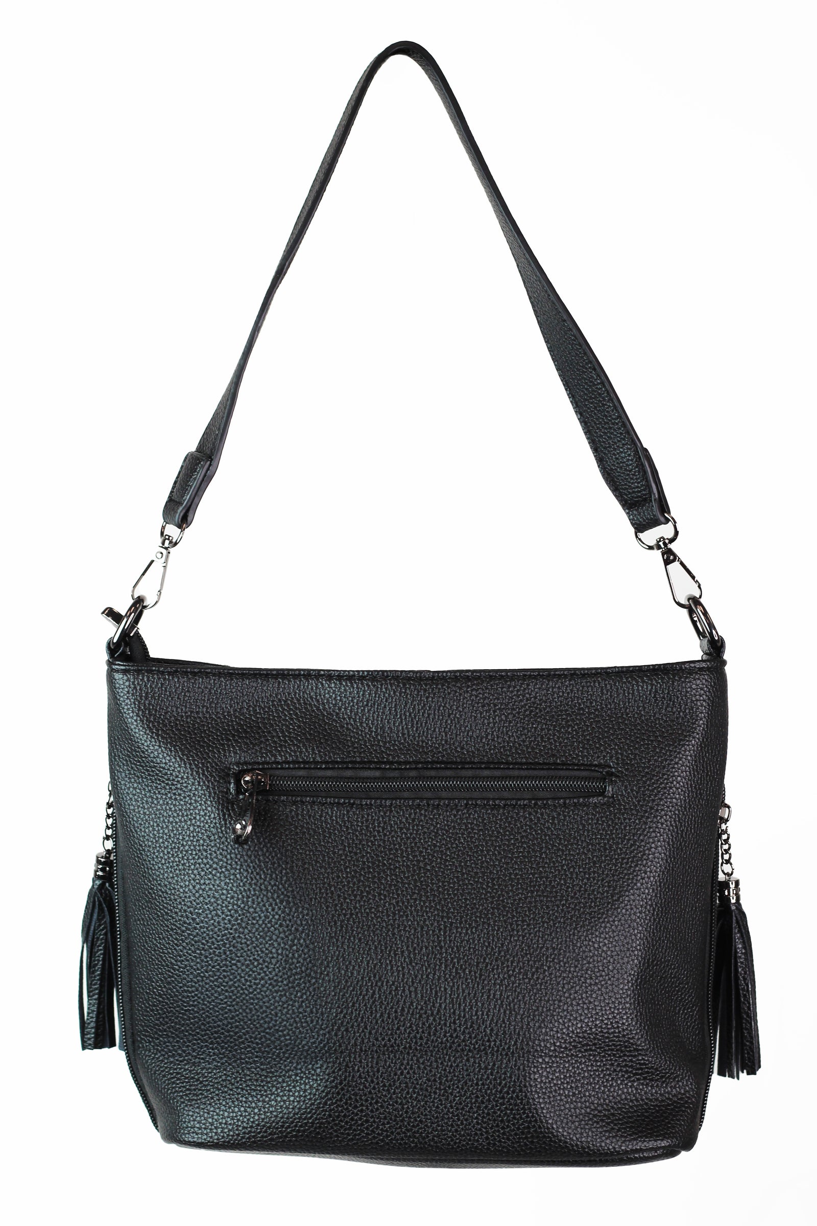 Rhinestone Lines Purse w/ Tassels & Side Zip Pockets